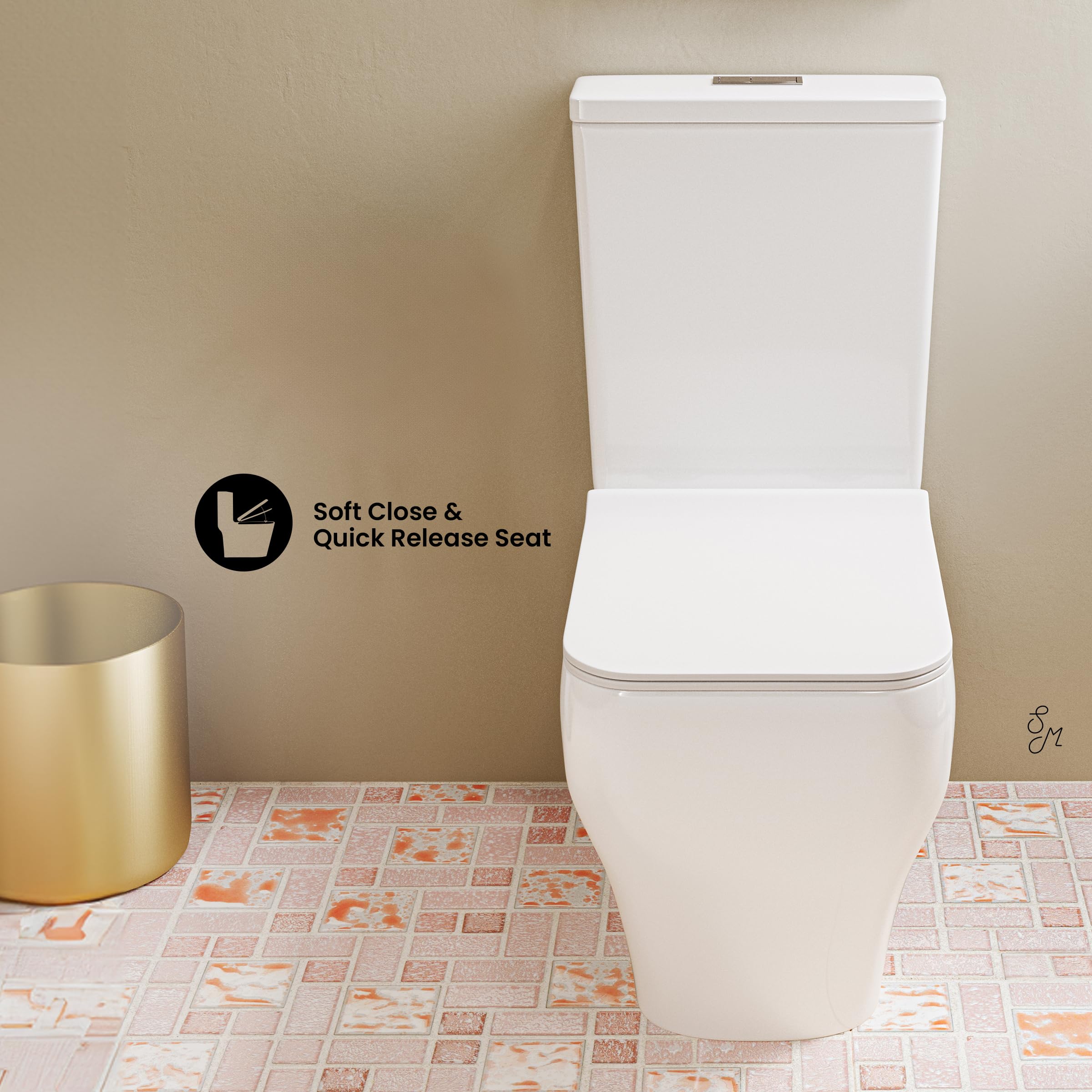 Nadar Two-Piece Square Toilet with Dual-Flush System (1.1/1.6 GPF) - Water Efficient White Bathroom Toilet for Modern Homes & Commercial Spaces