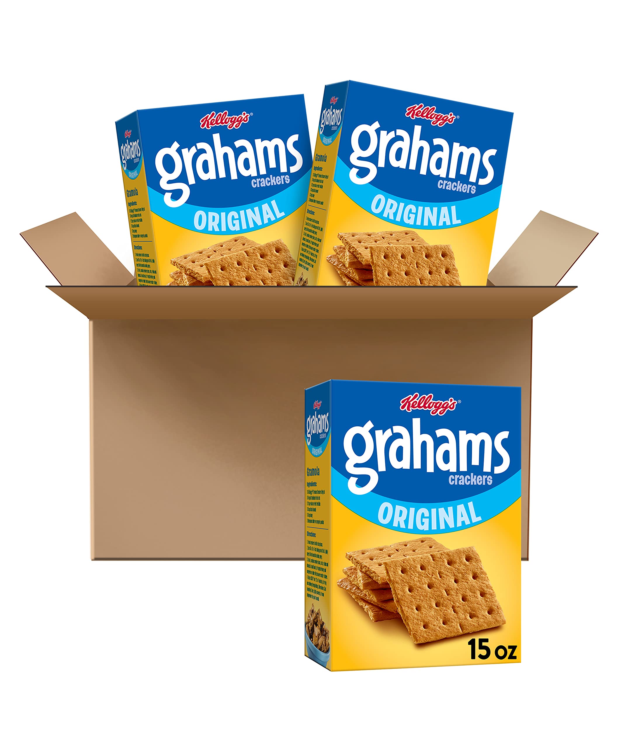 Kellogg's Original Graham Crackers - 45oz Bulk Pack (3 Boxes) | Easy Snacks & Pantry Staples for School Lunches, Camping & Family Gatherings