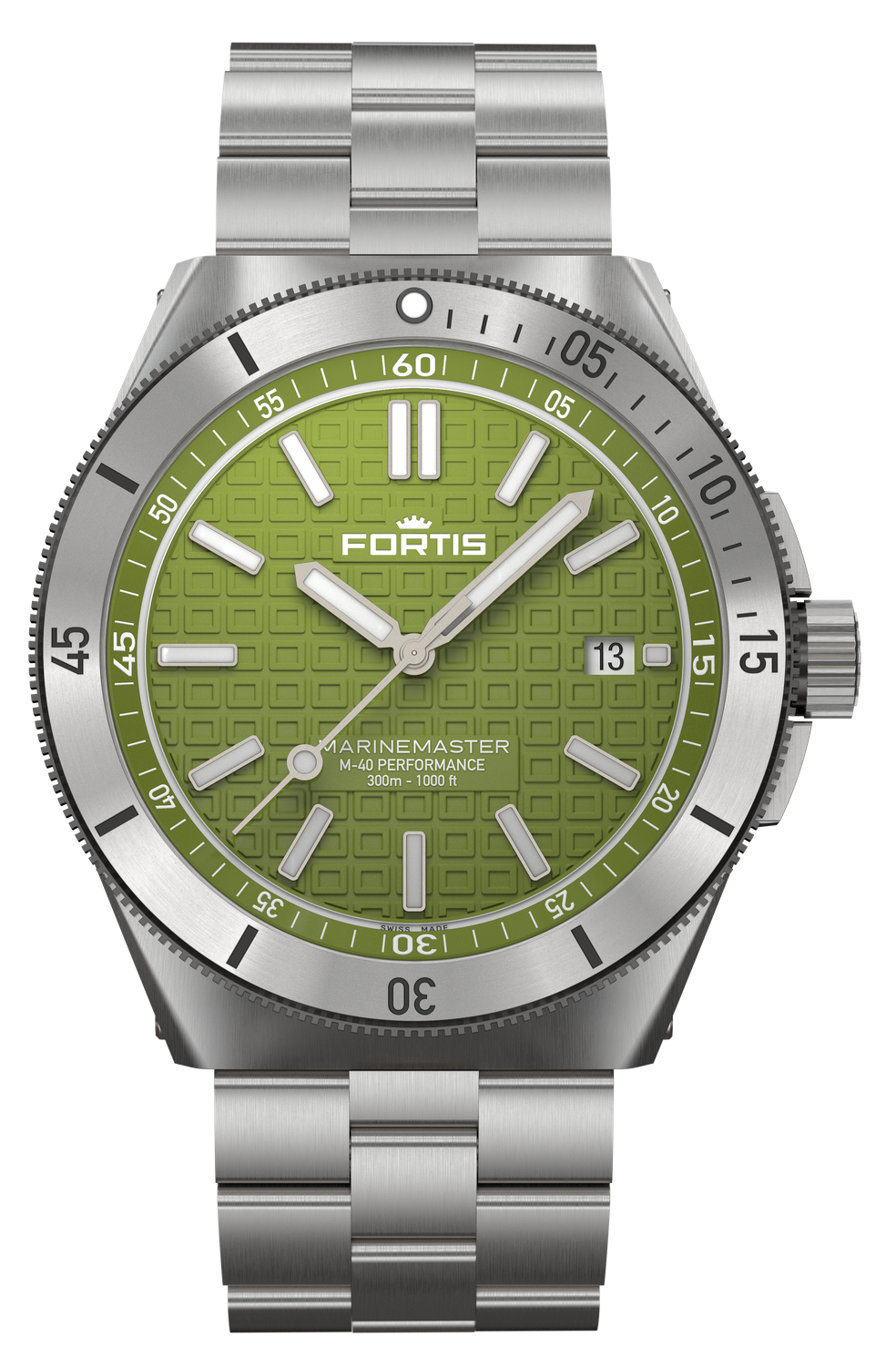 Fortis Marinemaster M 40 Automatic Dive Watch - Woodpecker Green Stainless Steel Bracelet - Professional Waterproof Diving Watch for Men - Perfect for Scuba Diving, Snorkeling & Outdoor Adventures