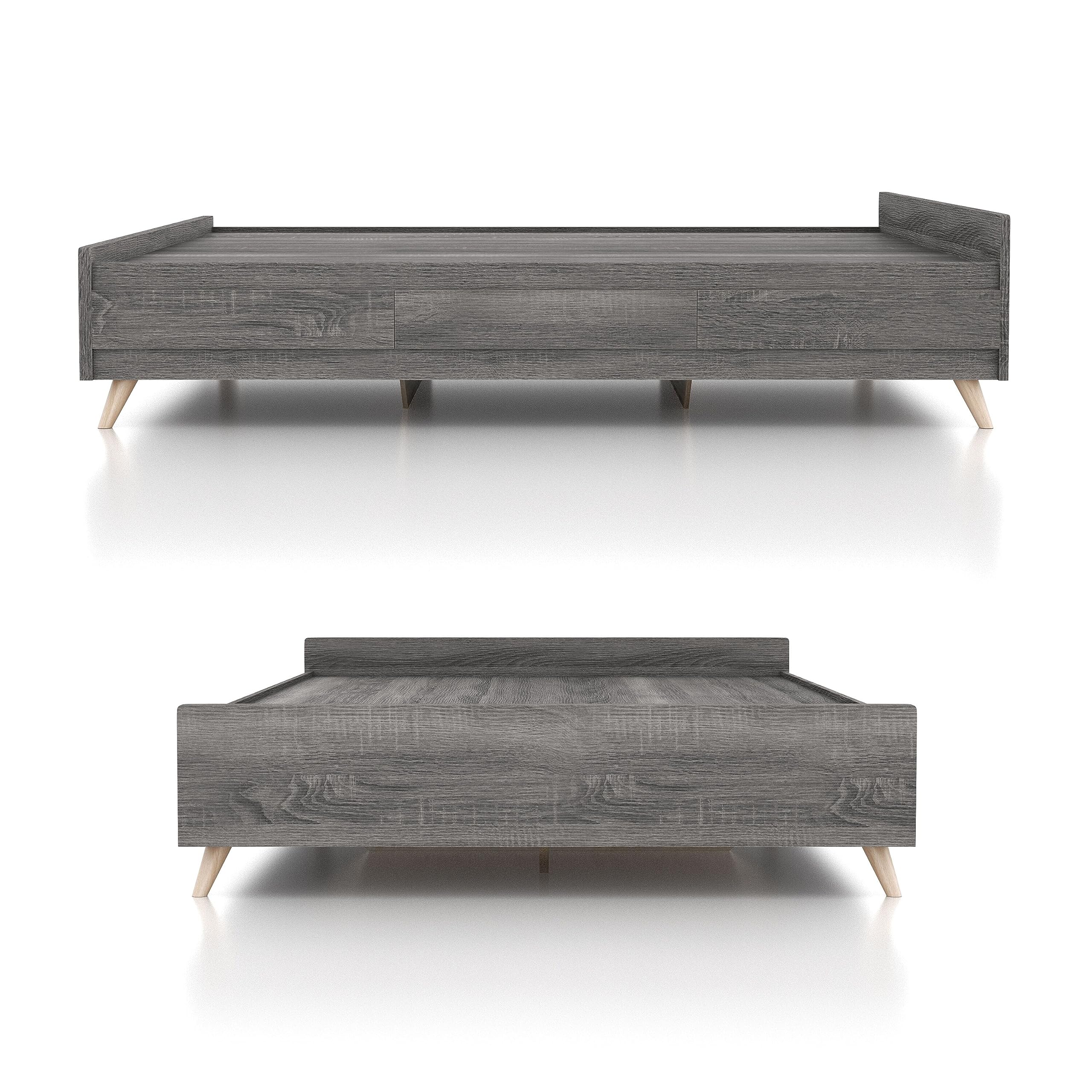 Overstock Riley Contemporary Distressed Grey Platform Storage Bed Full Size - Modern Bedroom Furniture with Underbed Storage for Small Spaces