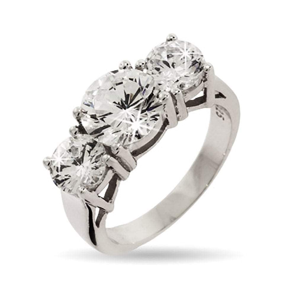EVE'S ADDICTION Classic Past Present & Future Brilliant Cut Three Simulated Stone Ring - Elegant Gift for Mother, Wife, Anniversary, Birthday | Perfect for Weddings, Parties & Special Occasions