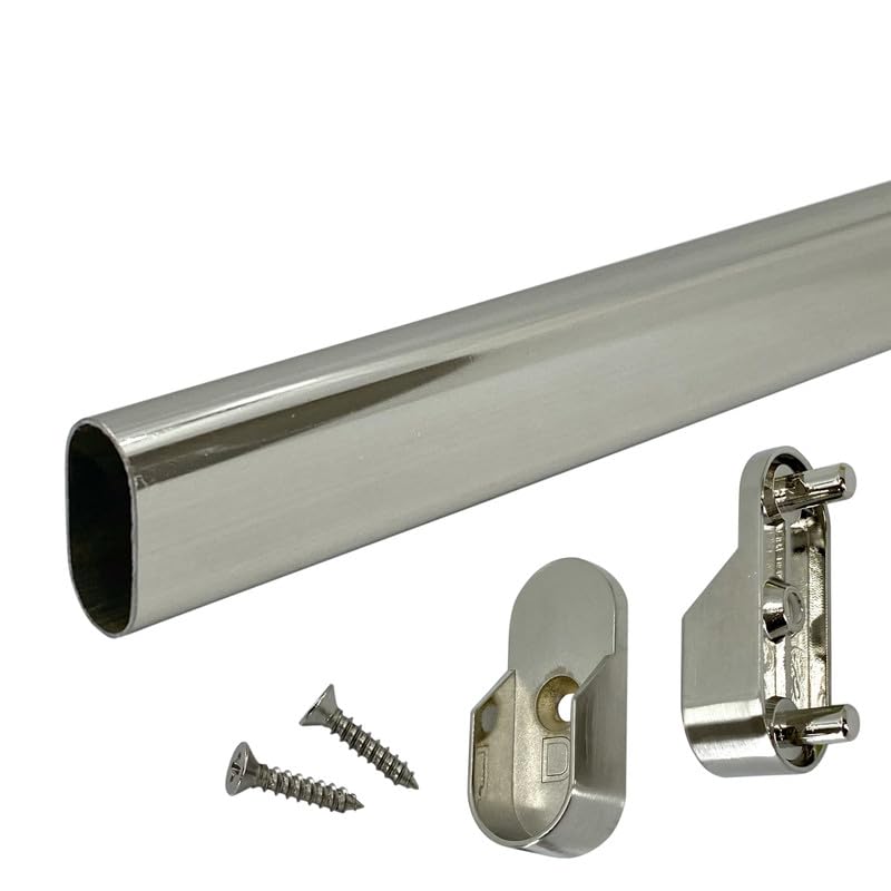 Custom Cut Oval Closet Rod - Up to 36 Inches with Rear Pin Wall Brackets in Satin Nickel Finish | Perfect for Walk-In Closets, Bedroom Storage & Space-Saving Organization