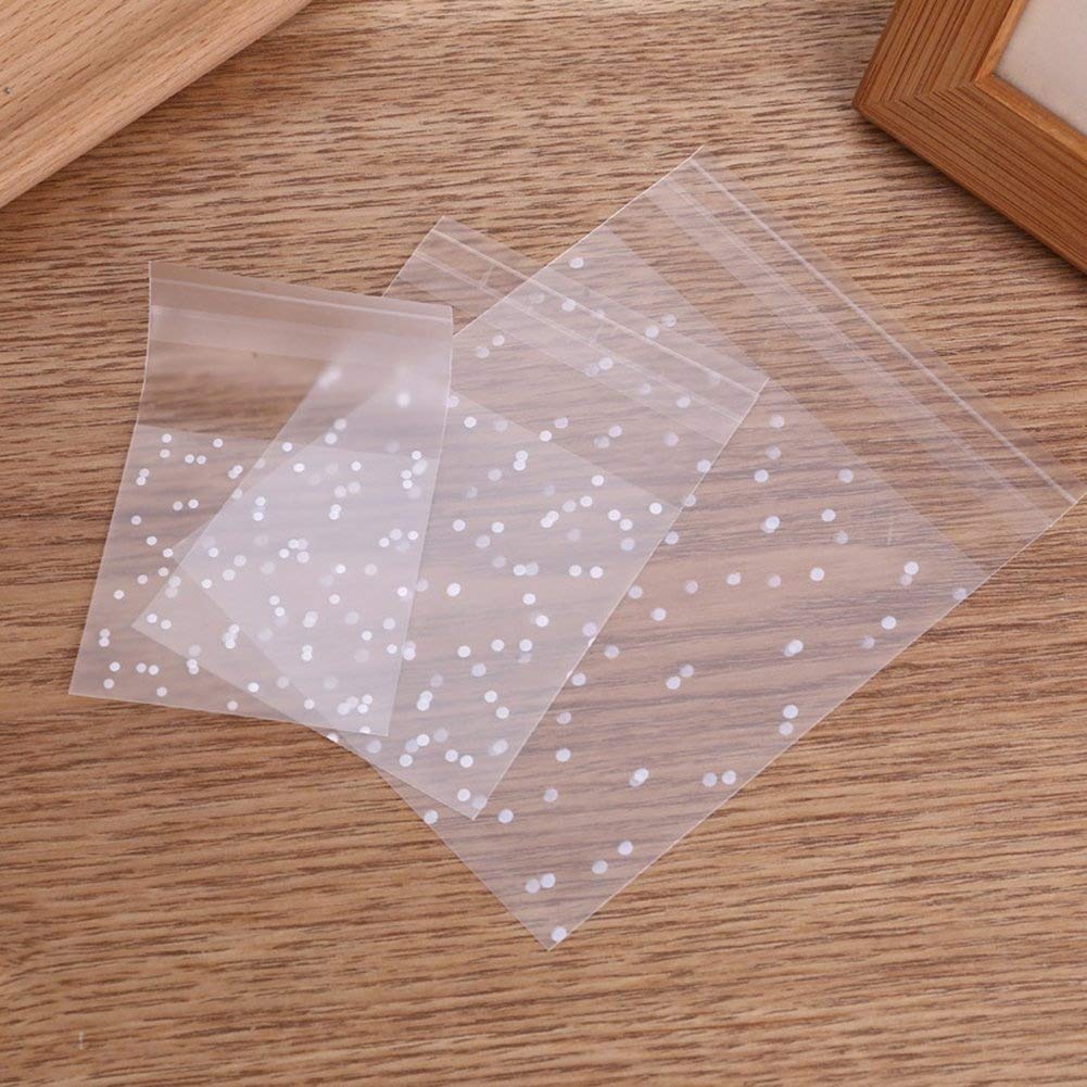 200 Pcs White Polka Dot Self-Sealing Cellophane Bags 10x10cm - Perfect for Bakery, Candles, Soap, Cookies & Party Favors | Small Clear Poly Bags for Gift Wrapping, Wedding Favors & Craft Storage