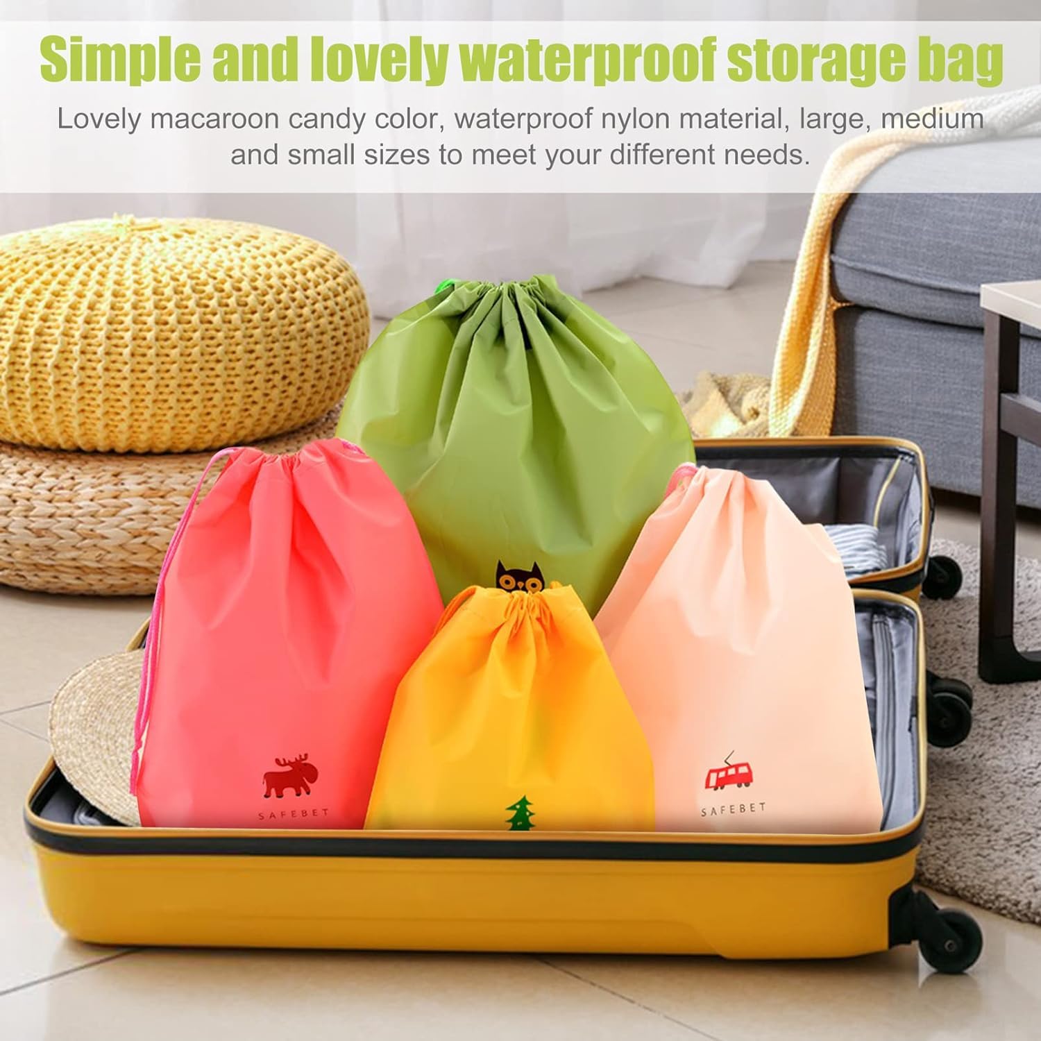 6-Piece PE Plastic Folding Sports Bags Set - Waterproof Drawstring Storage Bags for Travel, Gym, Home Organization & Clothes Storage | Compact & Lightweight for Sports Equipment, Laundry & Outdoor Activities