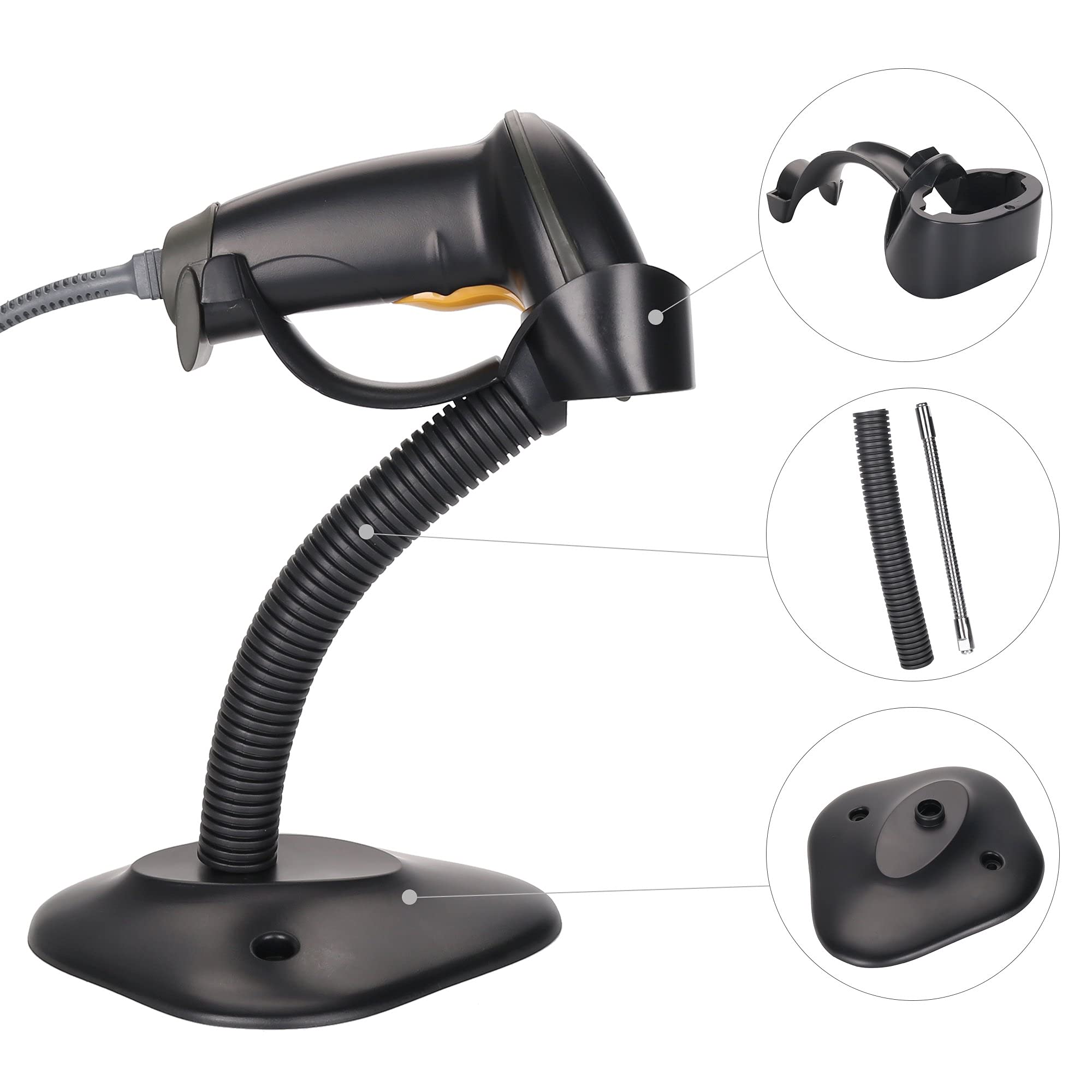 Adjustable Goose Neck Barcode Scanner Stand - Hands-Free Desk Mount Holder for Retail, Warehouse & Office Use