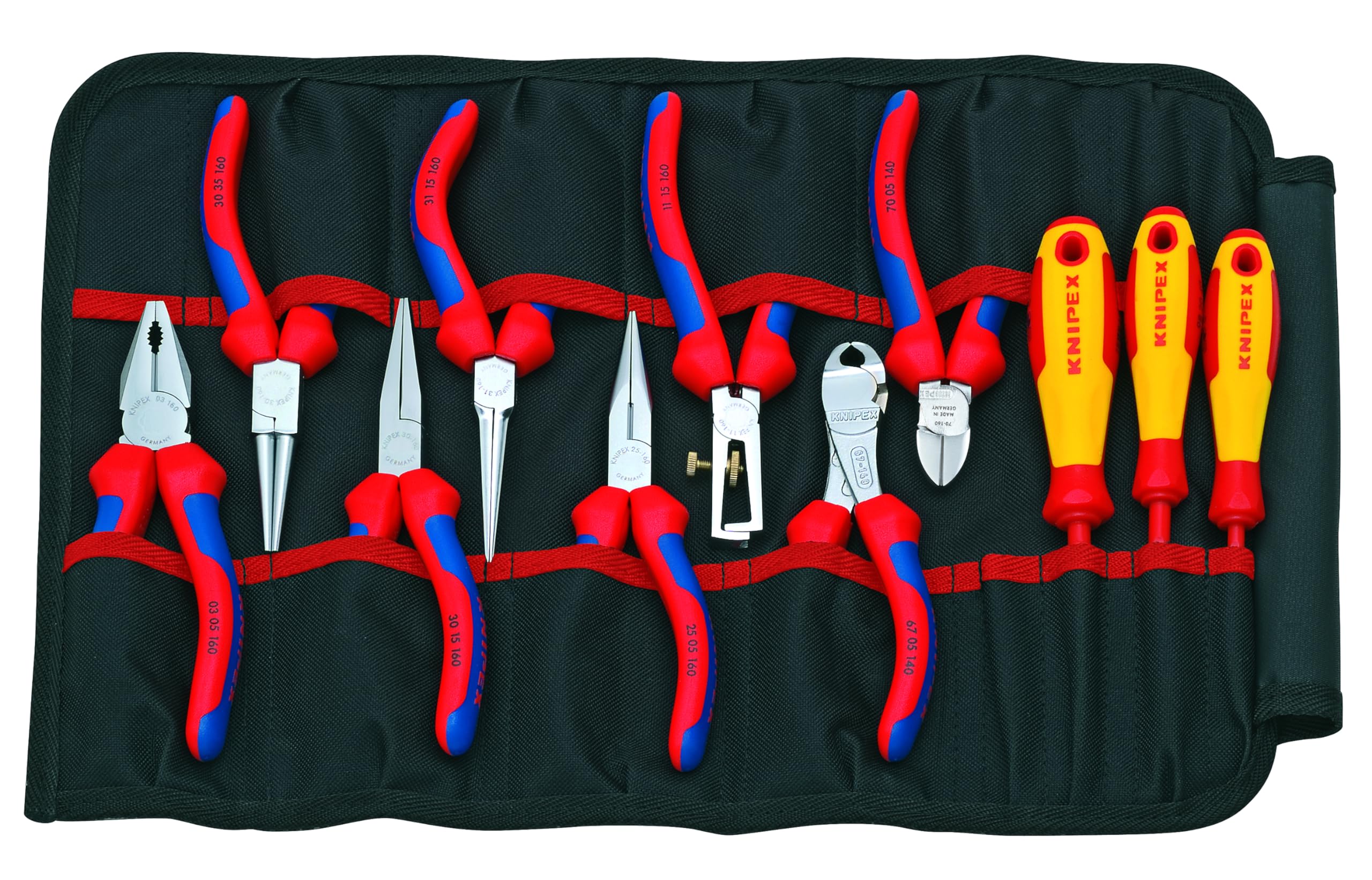 KNIPEX 11-Piece Pliers Set in Durable Tool Roll (1941) - Professional Mechanics Tool Kit for Automotive, Electrical & Home Repair