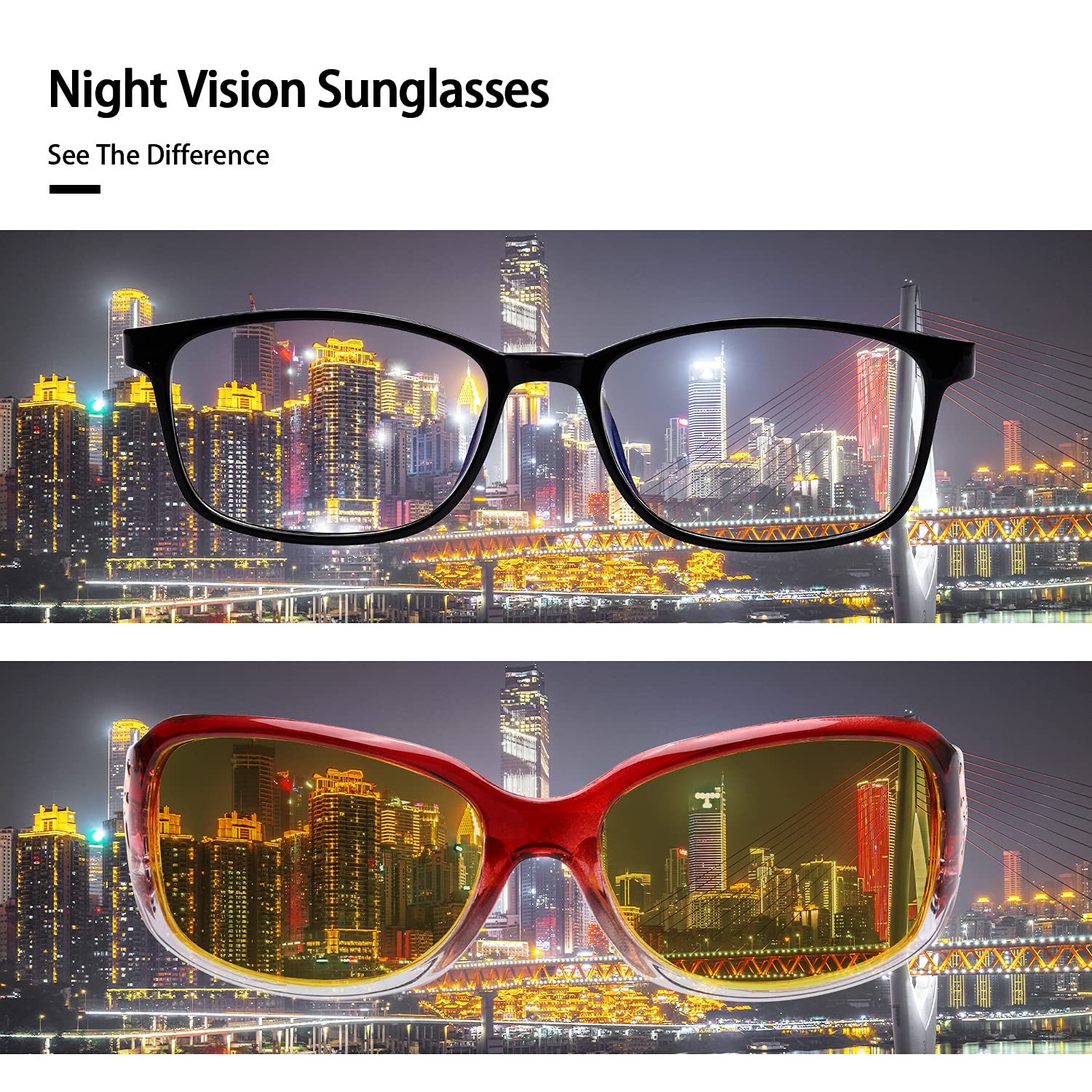 LVIOE Polarized Night Vision Glasses for Women - Yellow Tinted Driving Glasses with Butterfly Design - Reduce Glare & Improve Visibility for Night Driving, Evening Commutes & Low Light Conditions