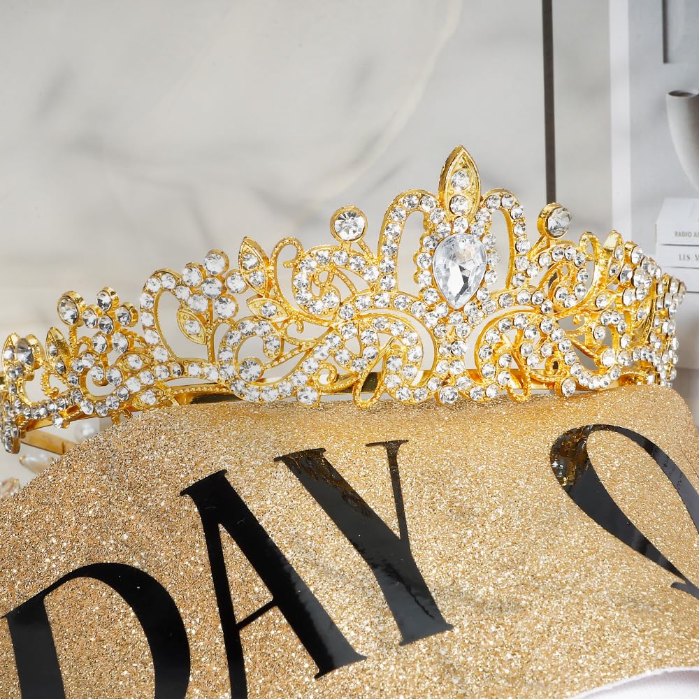 Elegant Birthday Sash & Tiara Set for Women - Queen Birthday Crown & Headband Decorations - Perfect for Birthday Parties, Bachelorette Celebrations & Special Occasions