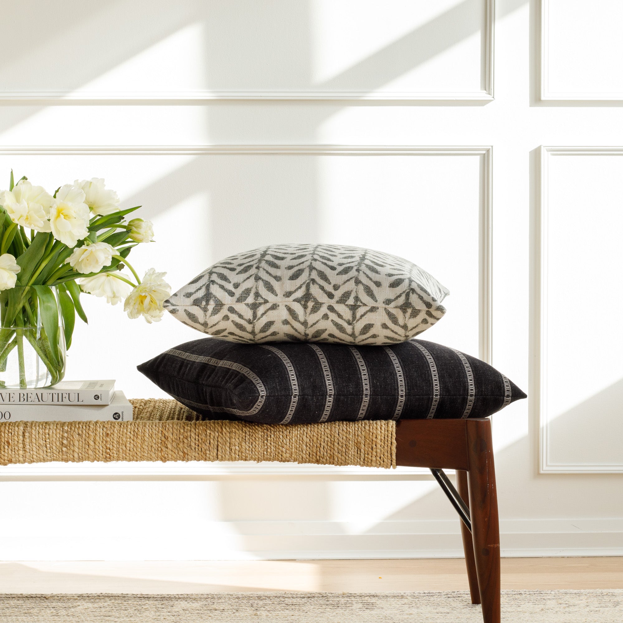 Brunswick Stripe 22x22 Decorative Throw Pillow Cover - Onyx Black & White Pattern - Perfect for Sofa, Bed, Couch or Chair Accent