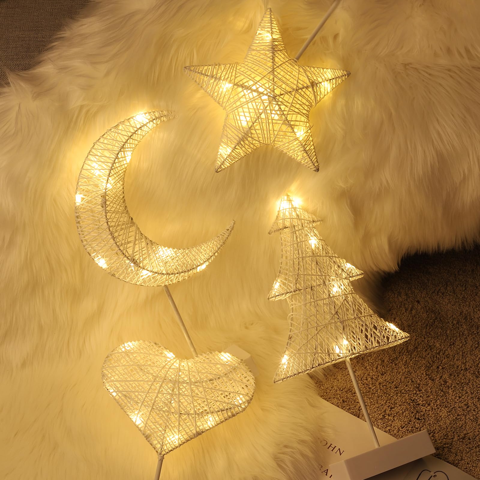 Romantic Heart-Shaped LED Table Lamp - Battery Powered Cotton Thread Night Light for Bedroom, Valentine's Day & Christmas Decor - Perfect for Bedside, Dorm Room, and Cozy Home Ambiance (White)