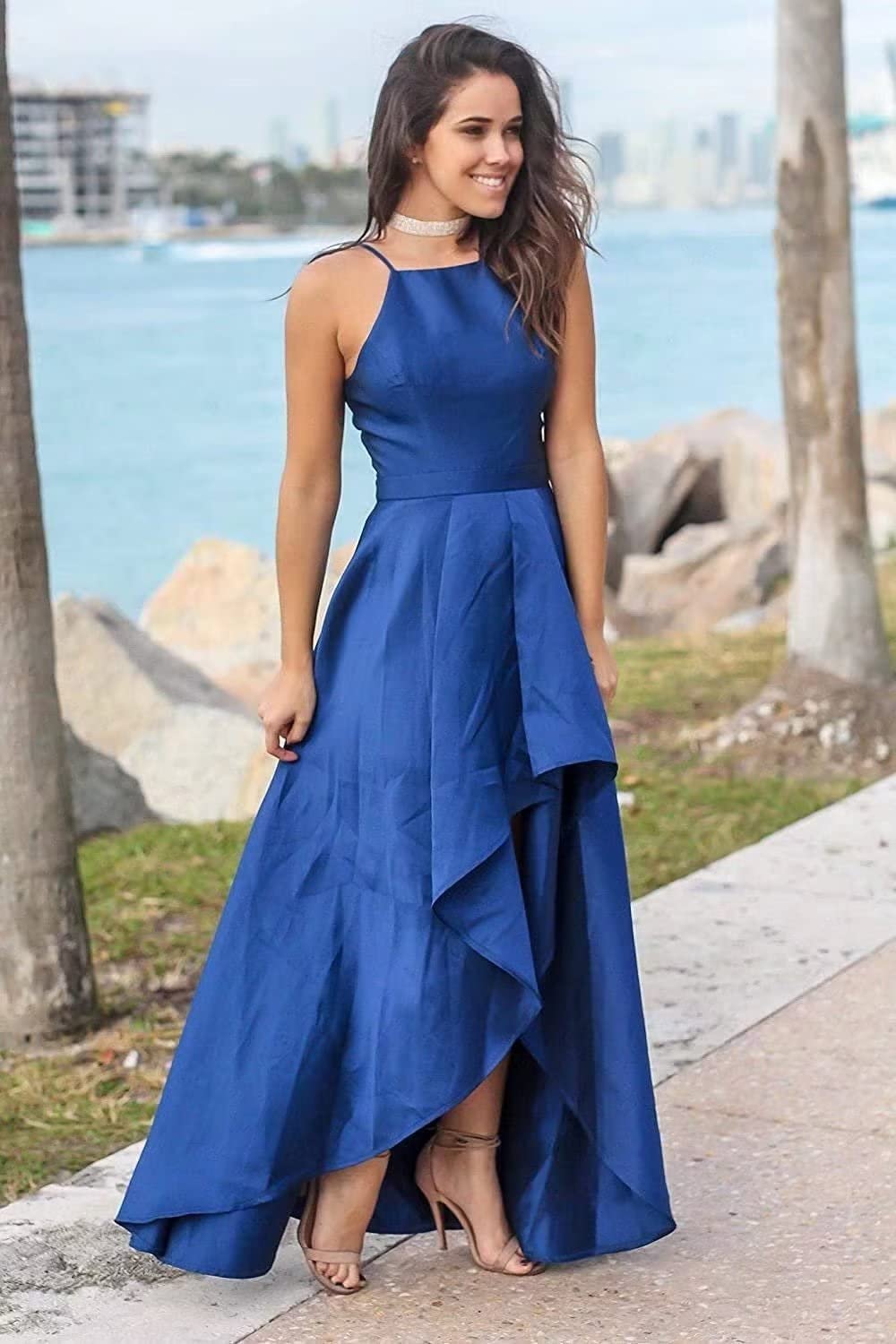 Elegant Hi-Low Prom Dresses for Women - Satin Sleeveless Formal Gowns with Pockets for Teens - Perfect for Evening Parties, Homecoming Dances & Special Occasions