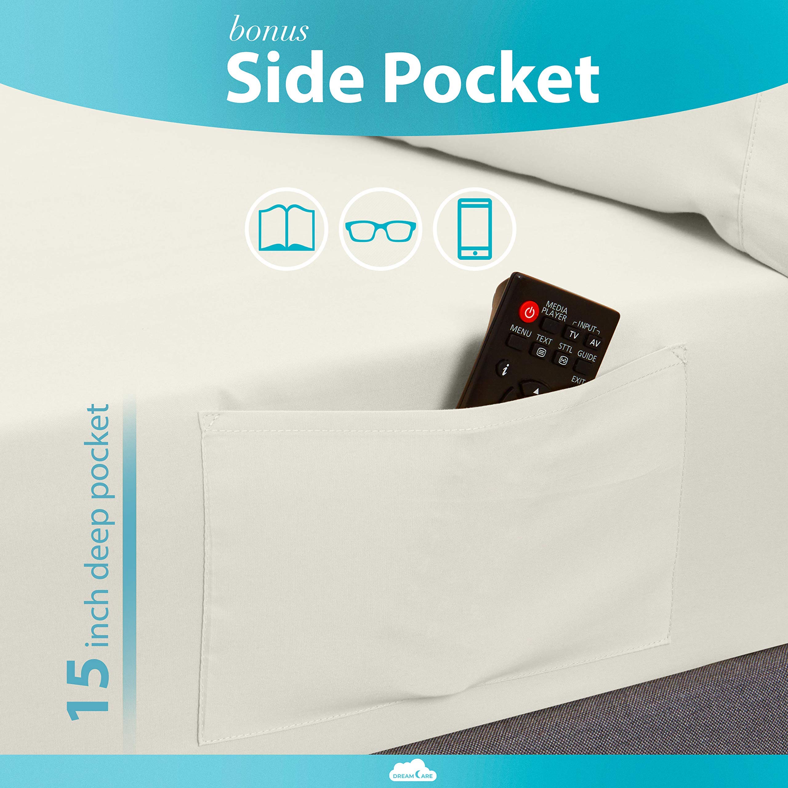 Cooling Full Size Bed Sheets Set - 6 Piece Soft & Breathable 100% Brushed Polyester Sheet Set with Side Pockets (Ivory) - Perfect for Hot Sleepers & Temperature Regulation in Summer Nights