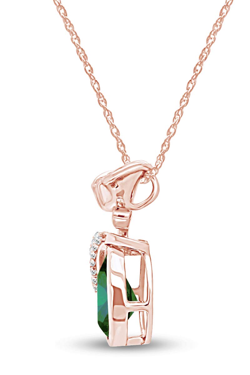 14K Rose Gold Over Sterling Silver Simulated Birthstone Teardrop Pendant Necklace with Floral Bezel Setting - Elegant Jewelry Gift for Women, Mothers, Wives (Perfect for Anniversaries, Birthdays & Valentine's Day)