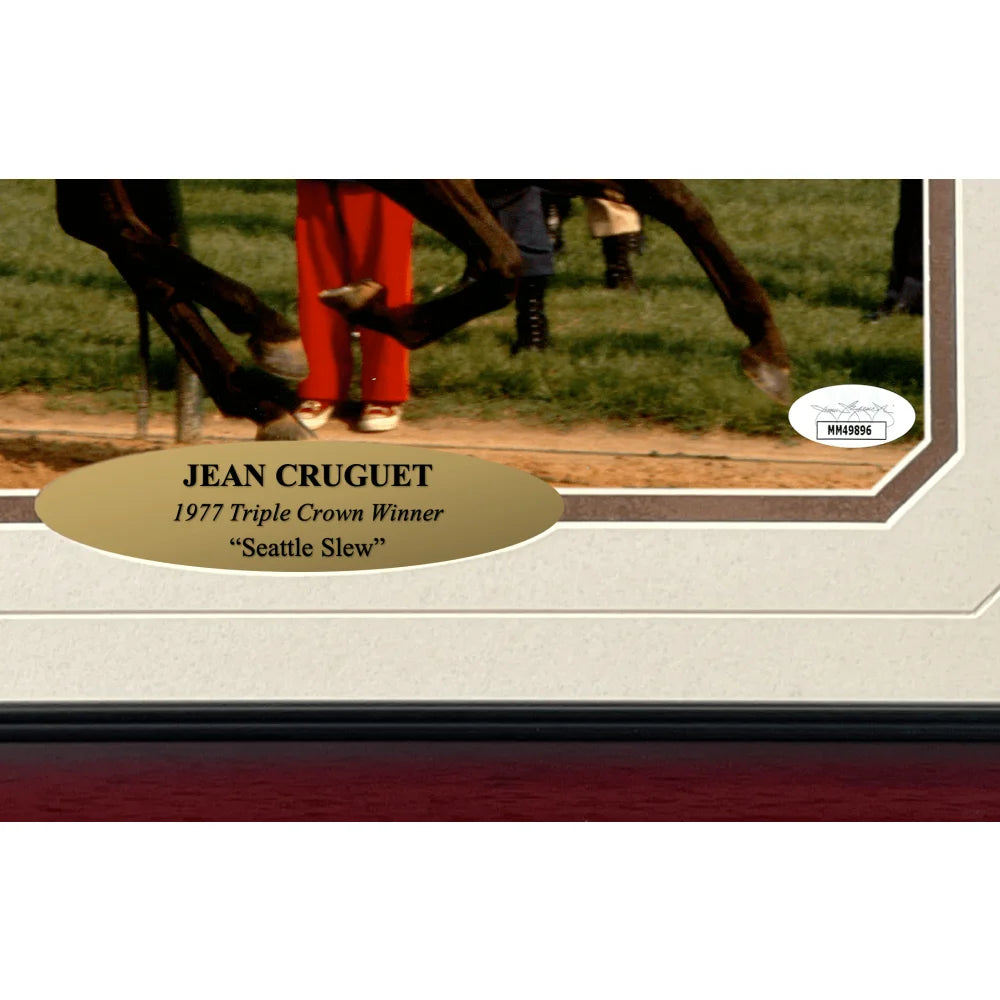 Authentic Jean Cruguet Autographed Seattle Slew 8x10 Photo - Framed with JSA COA - Perfect for Horse Racing Memorabilia Collectors & Sports Decor