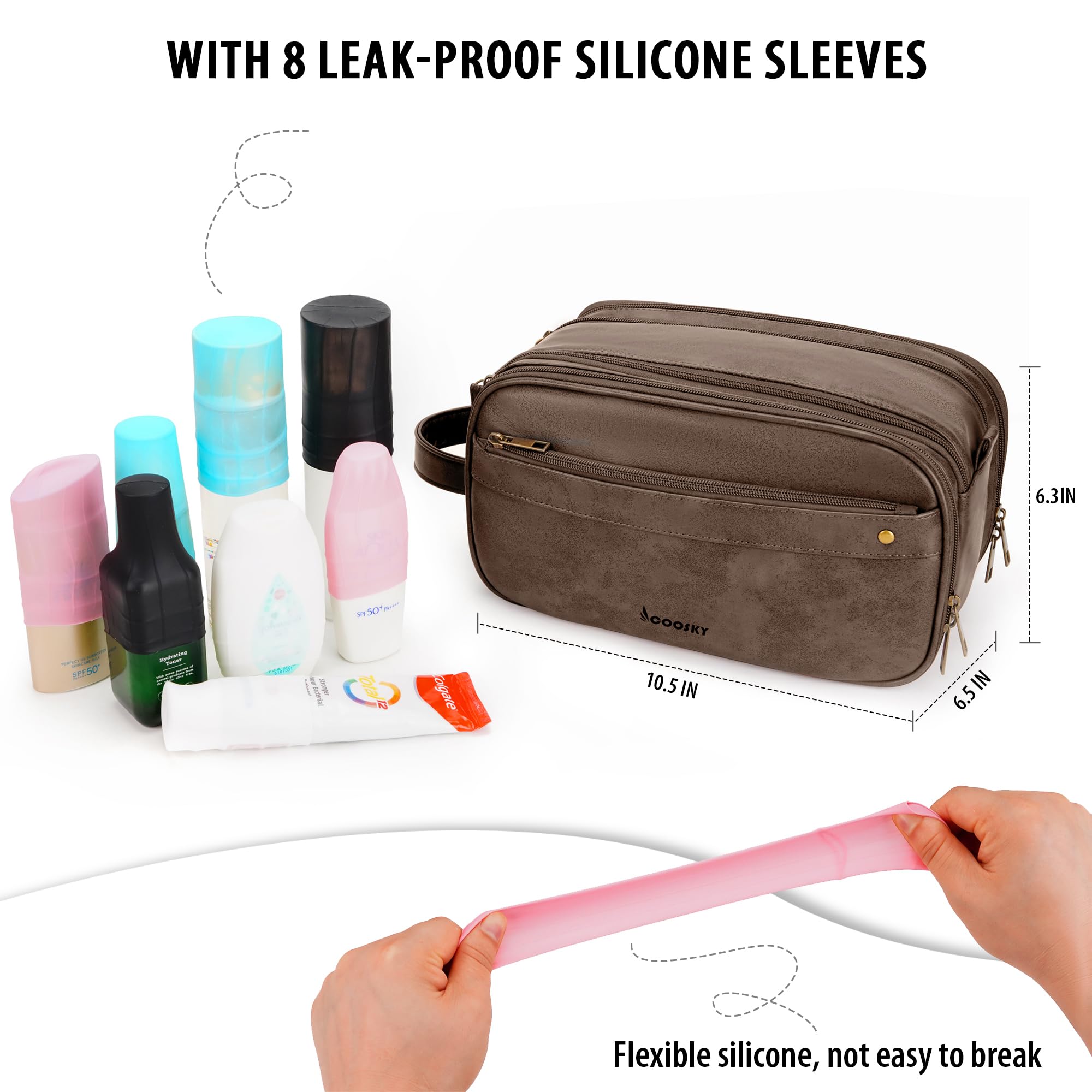 **Men's Travel Toiletry Bag - Large Hanging Water-Resistant PU Leather Dopp Kit for Shaving & Cosmetic Organizer (Dark Brown) | Perfect for Cruises, Camping & Business Trips**