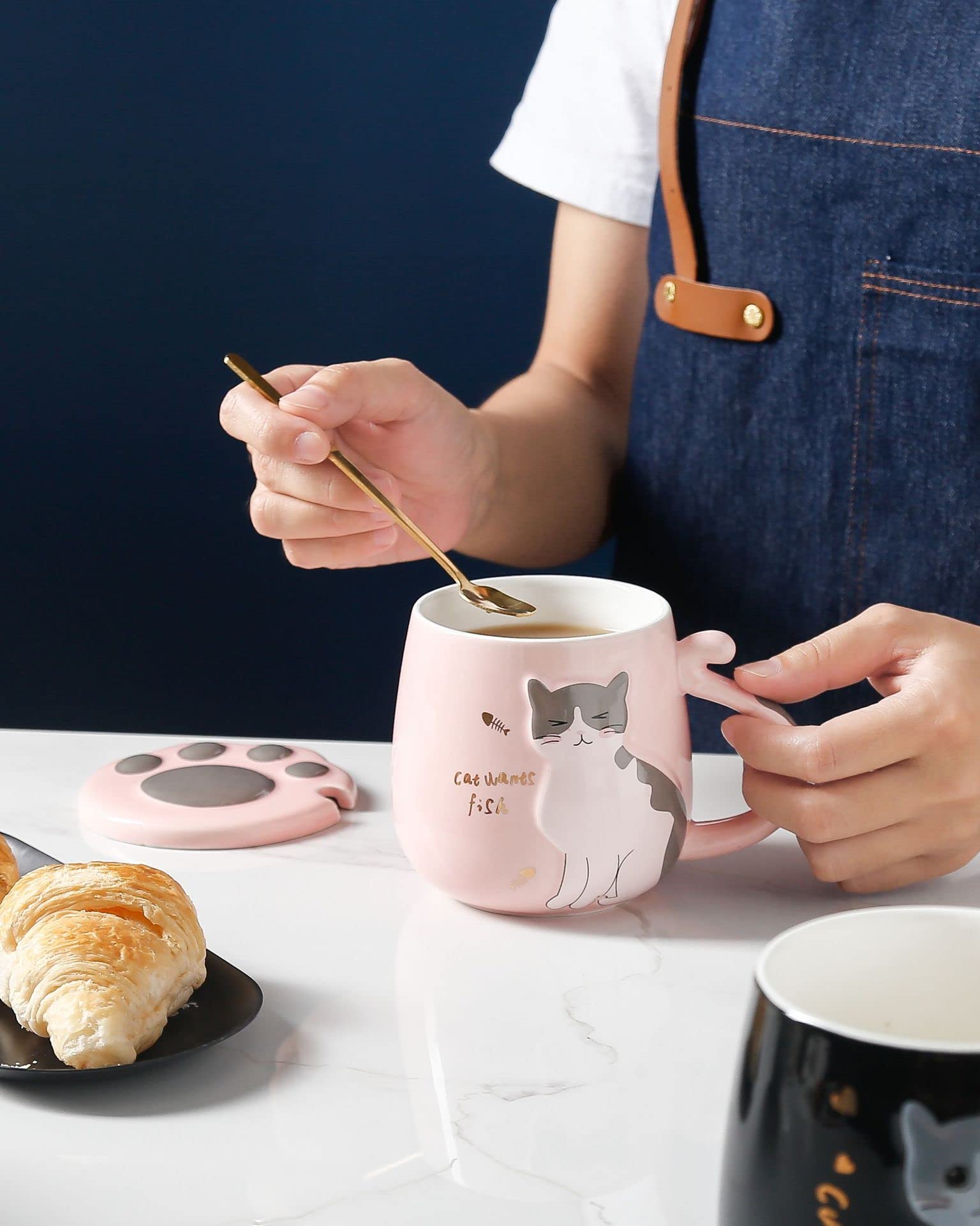 Floette Cute Cat Ceramic Coffee Mug - 12oz Novelty Tea Cup with Handle, Perfect Gift for Cat Lovers - Ideal for Home, Office Use and Birthday Gifts (A15)