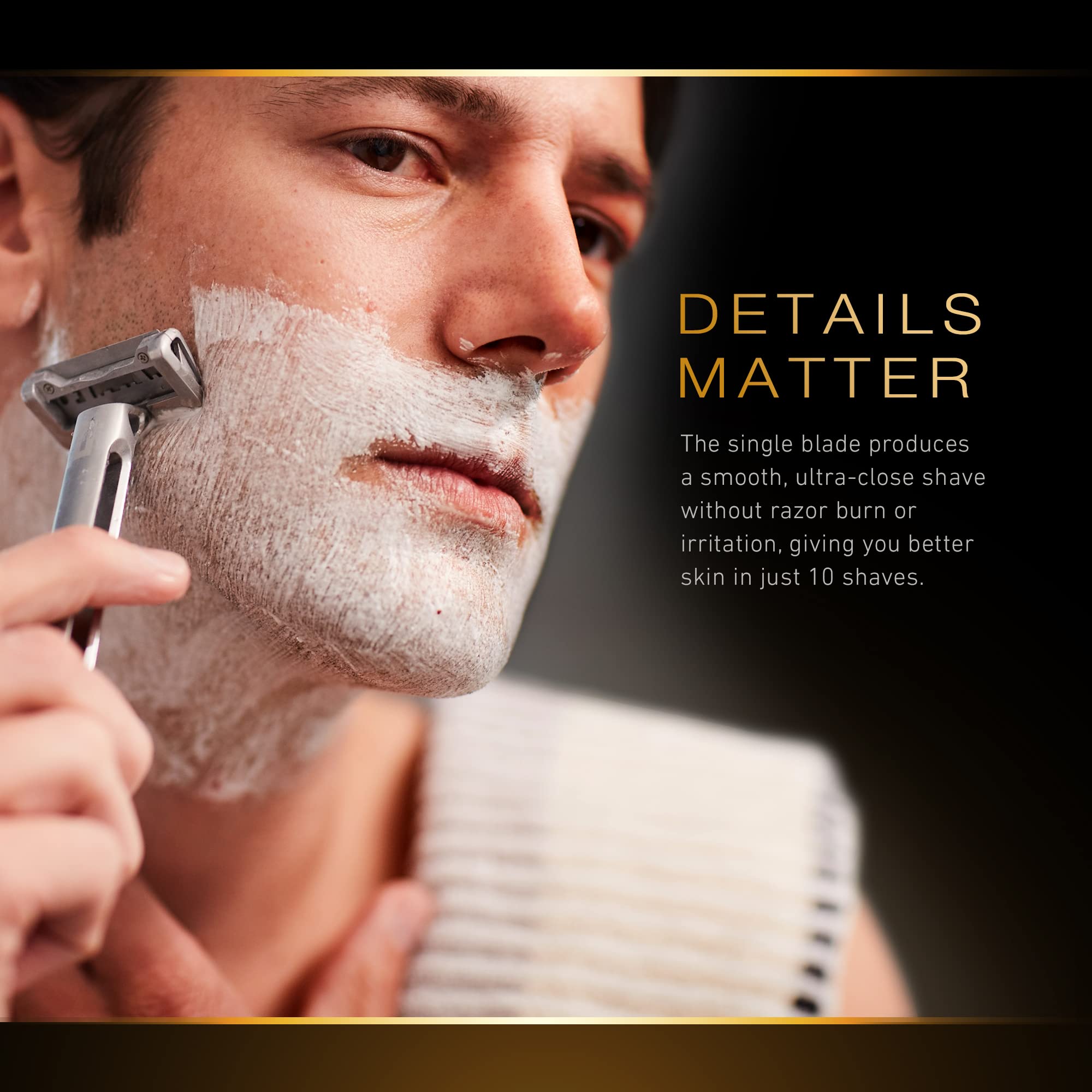 OneBlade Genesis Single Blade Safety Razor for Men - Premium Stainless Steel Pivoting Head Razor with Stand & 10 Japanese Feather FHS Blades - Best for Thick Coarse Beard & Sensitive Skin - Perfect for Daily Shaving, Travel & Gift Giving