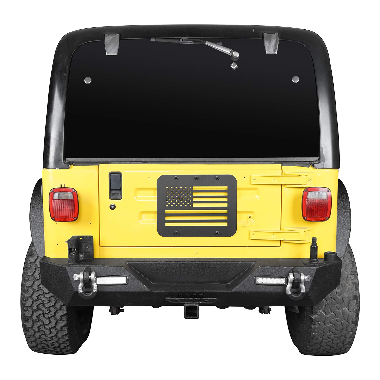 Hooke Road Wrangler Spare Tire Delete Plate with American Flag Design - Tailgate Vent Cover for Jeep Wrangler TJ & YJ (1987-2006) - Off-Road Accessory for Enhanced Rear Visibility & Custom Look