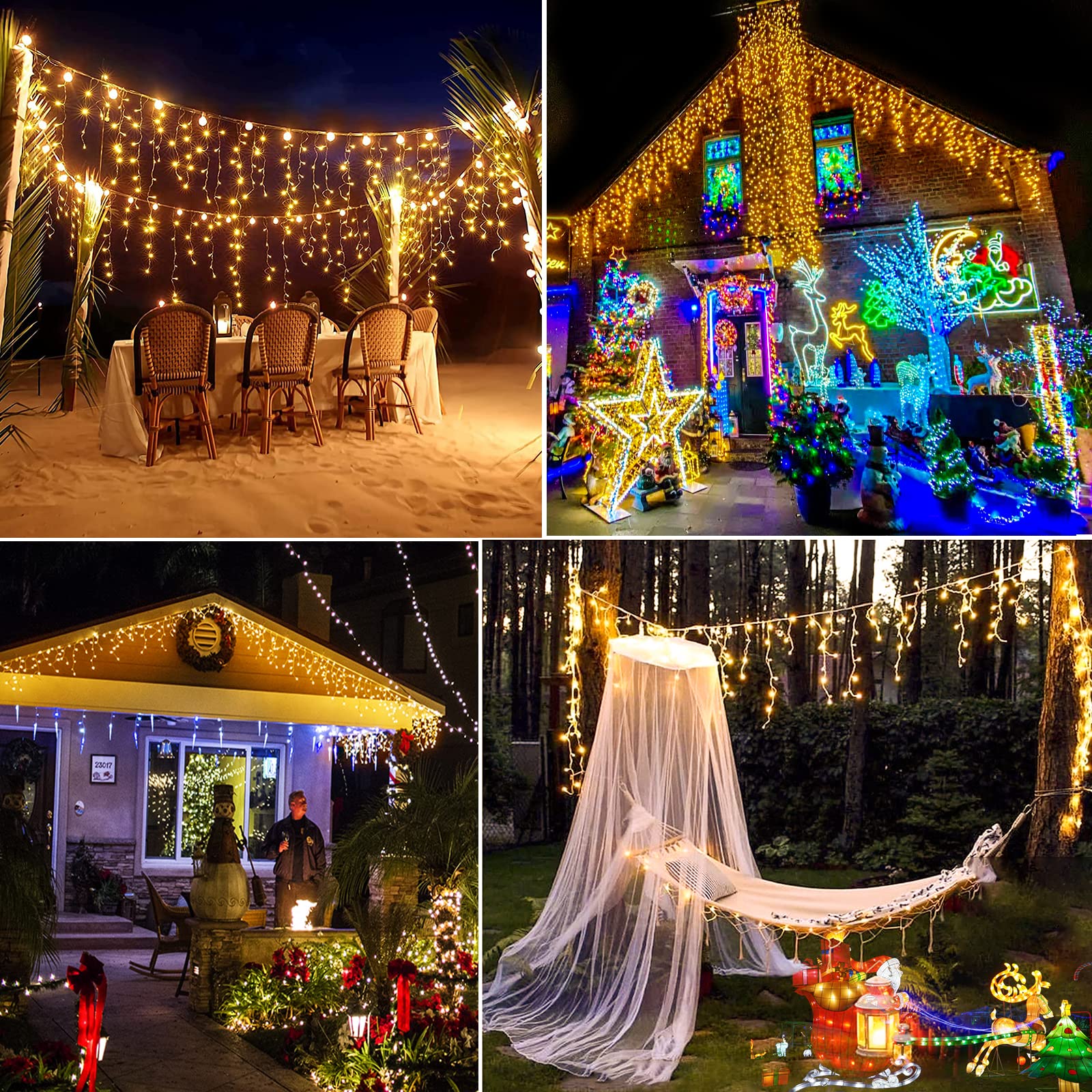 400 LED Warm White Icicle Christmas Lights Outdoor - 33ft Waterproof Connectable String Lights with 8 Modes & Timer for House, Patio, Window, Party - Perfect for Holiday Decorations Indoor & Outdoor