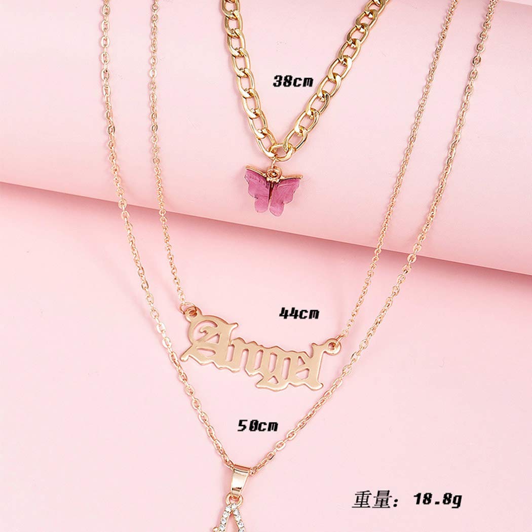 Punk Layered Butterfly Pendant Necklace - Gold Initial Choker with Letter Chain - Gothic Jewelry for Women & Men (Angel) - Perfect for Concerts, Parties & Alternative Fashion