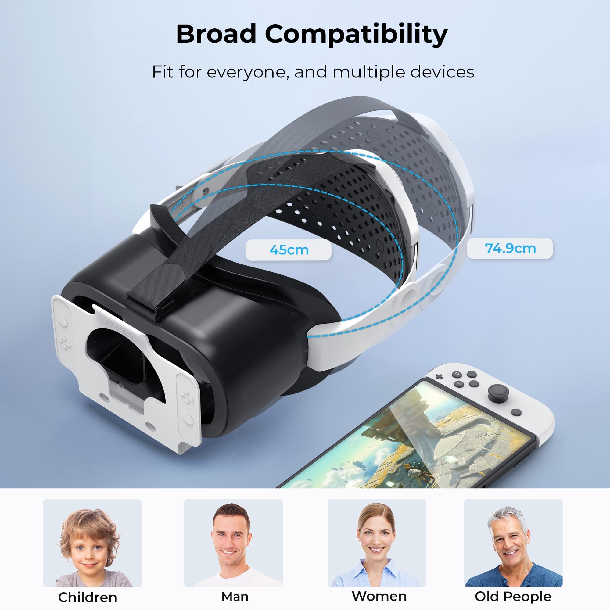 Upgraded VR Headset for Nintendo Switch & Switch OLED - Adjustable HD Lenses with Comfortable Head Strap & Rotary Button - Compatible with Switch VR Games & Labo VR Accessories (Black/White) - Perfect for Immersive Gaming, Virtual Reality Experiences & Family Entertainment