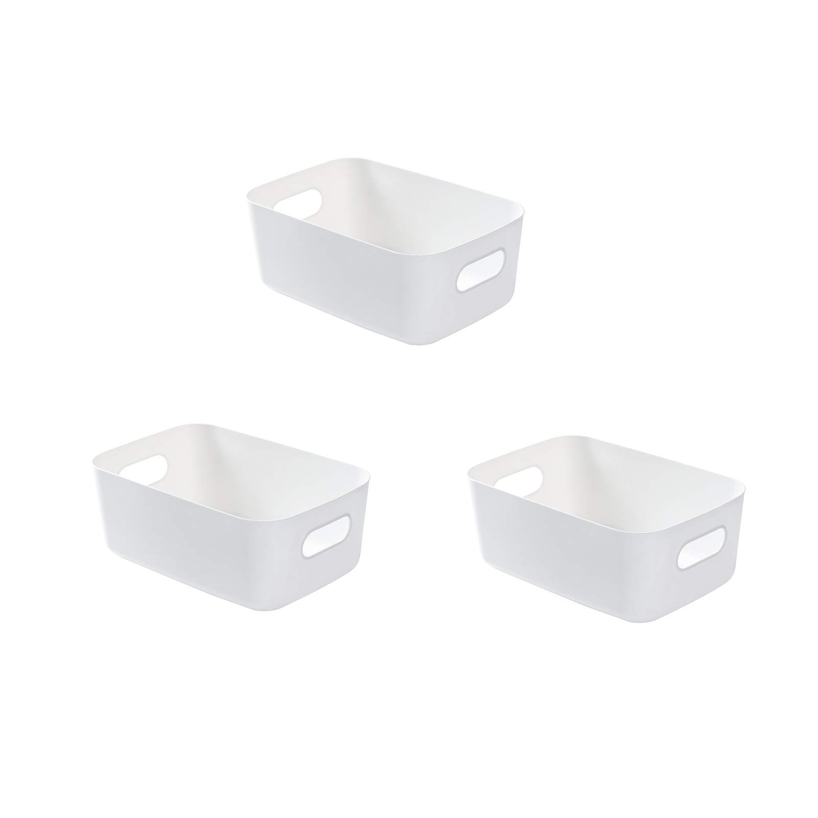 LOYE 3-Piece Plastic Storage Baskets - Blanket Organizer, Cosmetic Box & Snack Storage for Home, Closet & Housekeeping (White, Small) | Perfect for Bedroom, Bathroom & Closet Organization
