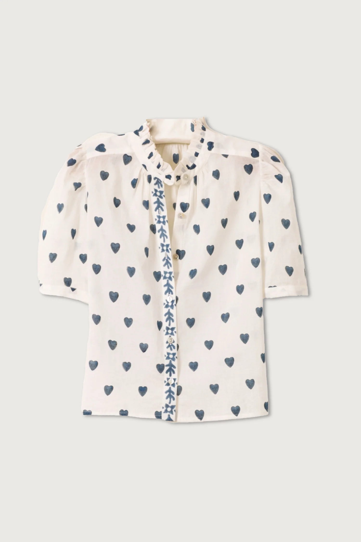 Winn Indigo Heart Shirt - Vintage Bohemian Style Women's Top for Casual Wear & Festival Outfits