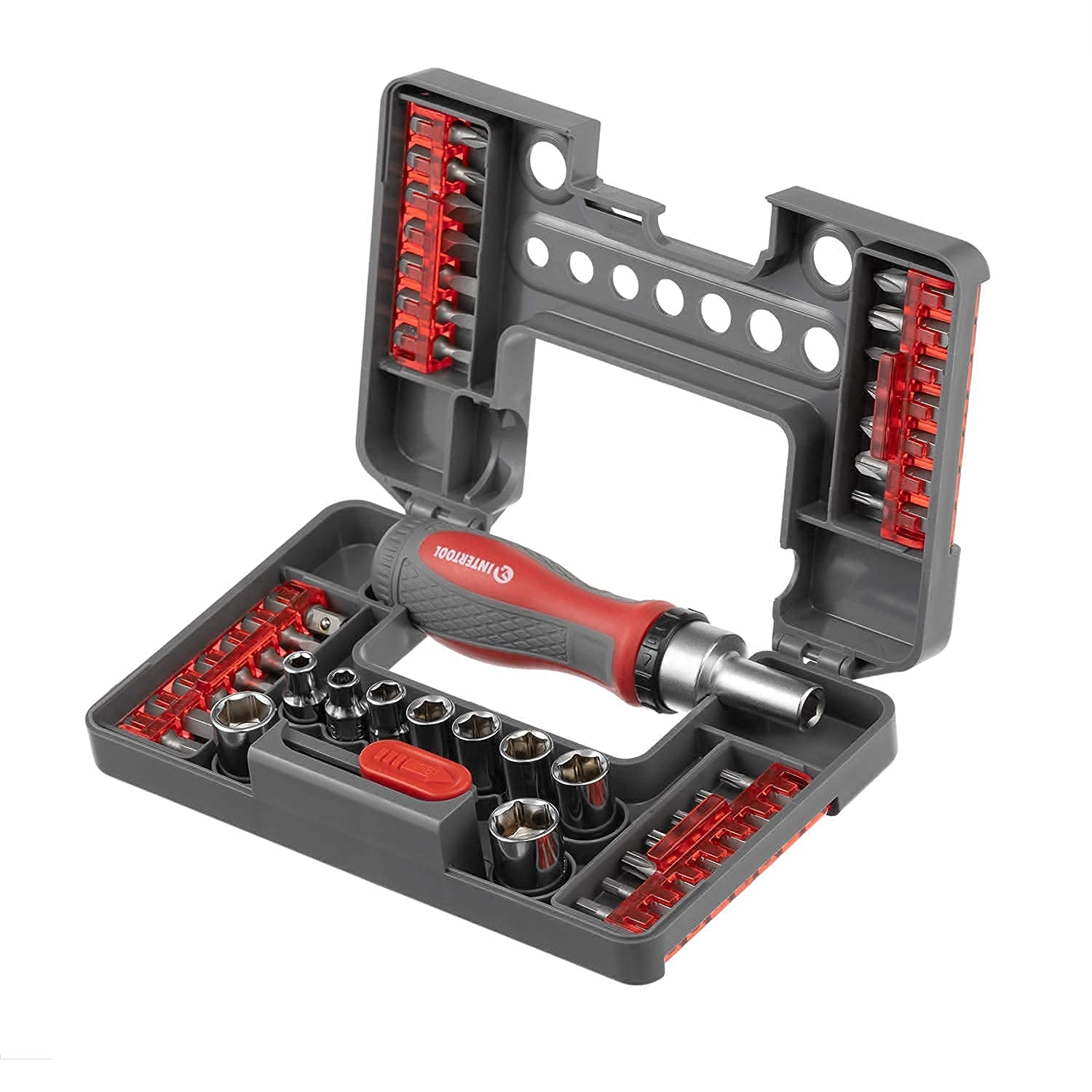 INTERTOOL STORM 38-Piece Mini Ratchet Screwdriver Set with Magnetic Tip Holder - Professional Bit & Socket Set in Compact Storage Case (VT08-3638) - Perfect for Home Repairs, Automotive Work & DIY Projects