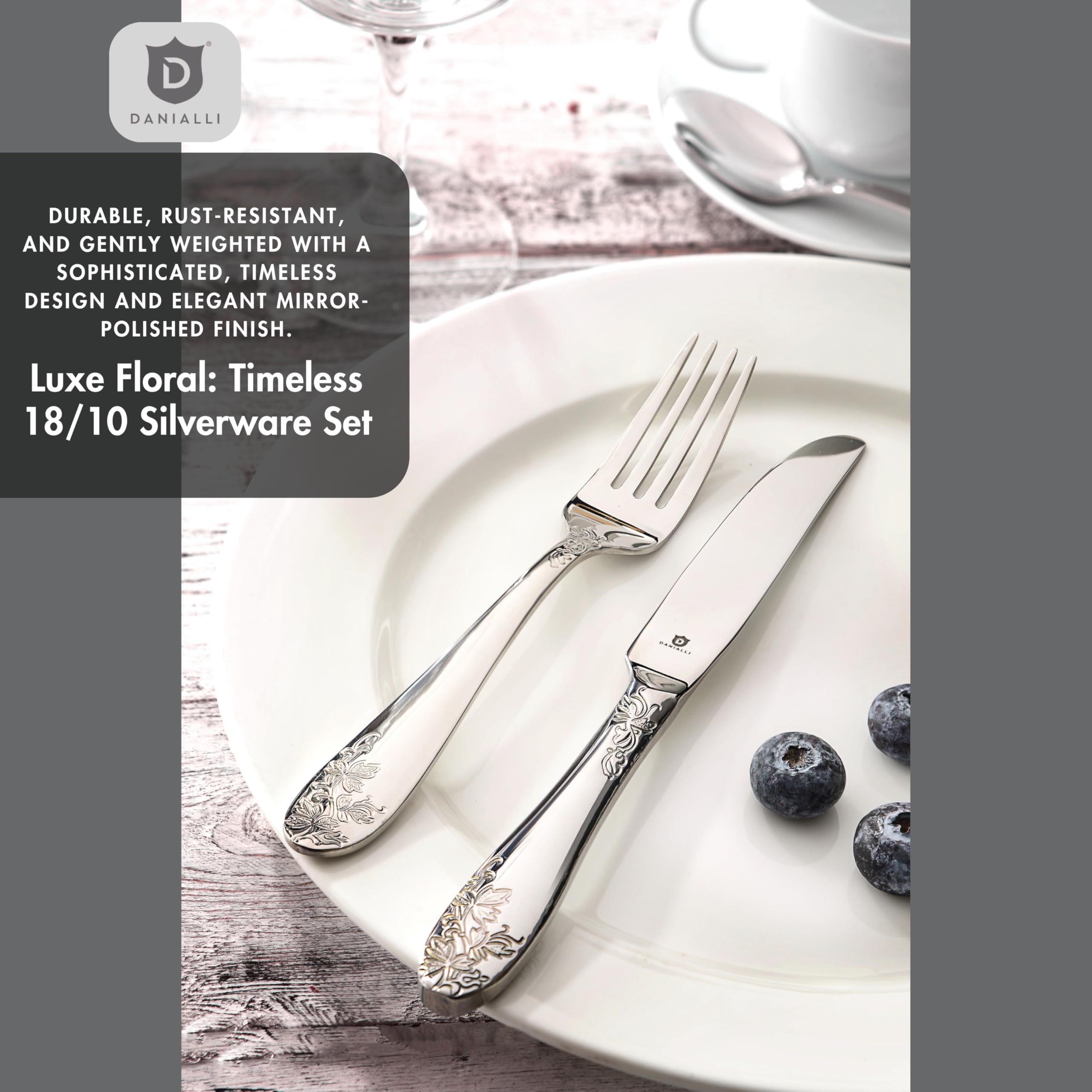Premium 18/10 Stainless Steel Silverware Set - 20-Piece Floral Design Flatware for Elegant Dining - Dishwasher Safe Cutlery Set - Perfect for Weddings, Dinner Parties & Holiday Gatherings