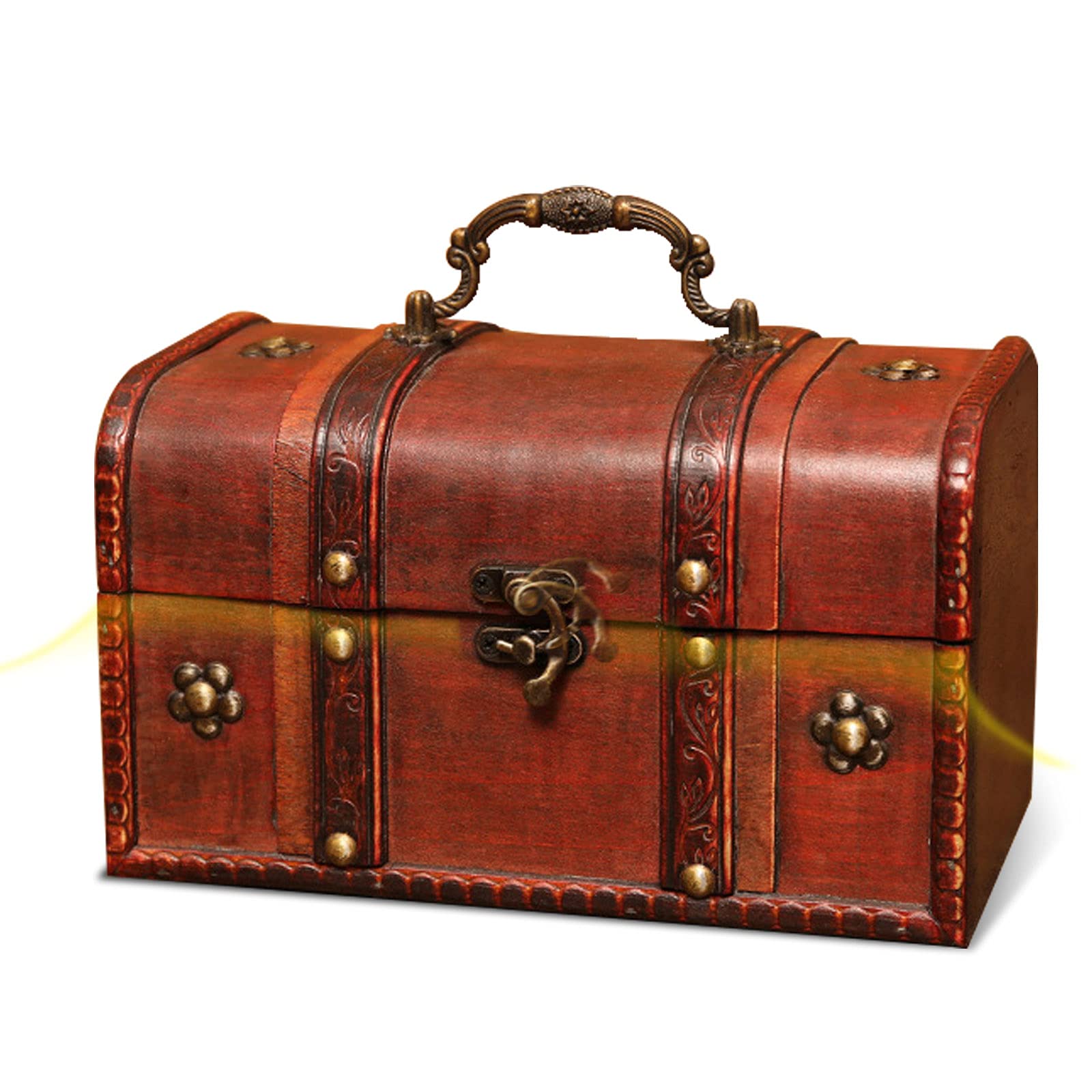 Handcrafted Pirate Treasure Chest with Iron Lock - Wood & Leather Decorative Storage Box for Home Decor, Jewelry, and Keepsakes | Perfect for Themed Parties, Kids' Playroom, and Coastal Interior Design