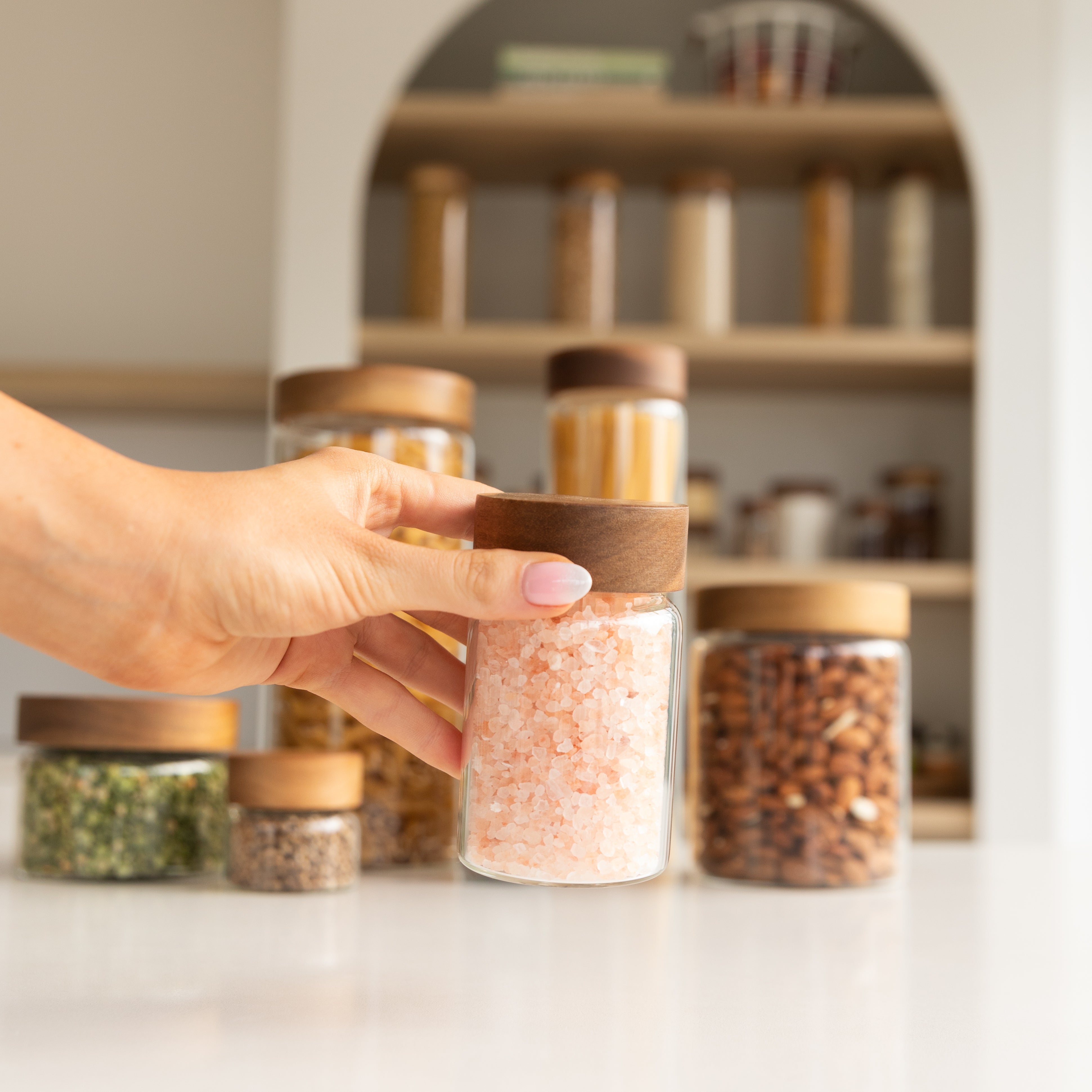 Premium Acacia Wood Lid Glass Jar - 250ml (8.5oz) Airtight Container for Spices, Tea, Coffee & Kitchen Storage | Eco-Friendly & Stylish Home Decor