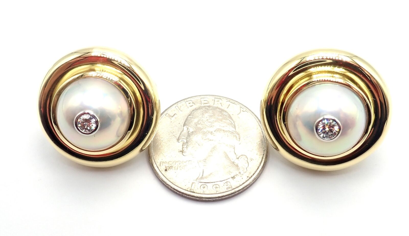 Authentic Tiffany & Co Picasso 18k Yellow Gold Diamond Mabe Pearl Earrings - Luxury Jewelry for Women, Perfect for Weddings, Anniversaries & Special Occasions