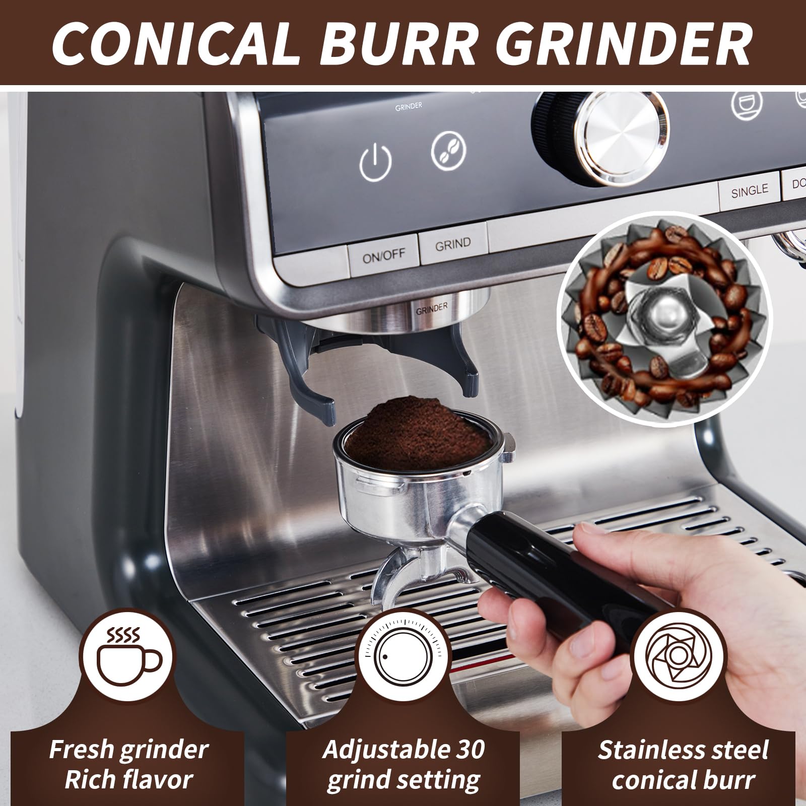 Premium 20 Bar Espresso Machine with Built-in Grinder & Milk Frother - Professional Cappuccino & Latte Maker for Home Baristas - Perfect Gift for Coffee Lovers, Dad, Mom & Housewarming - Ideal for Kitchen, Office & Entertaining