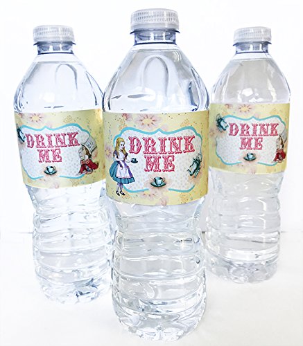 Alice in Wonderland Water Bottle Labels - Pack of 20 Unique Designs - Made in USA - Perfect for Birthday Parties, Baby Showers & Themed Events