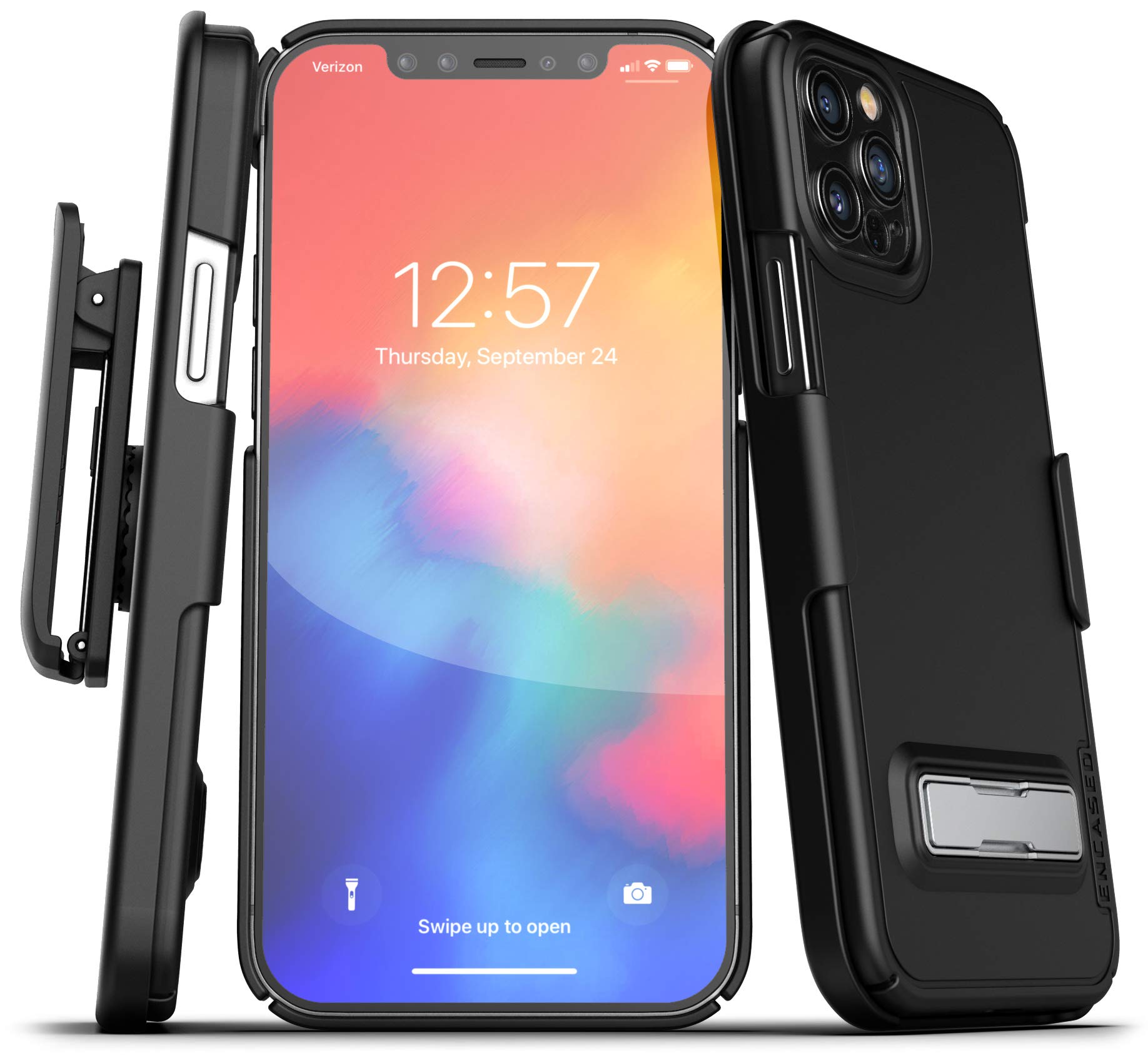 Ultra Thin iPhone 12/12 Pro Belt Holster Case with Kickstand - Slim Protective Cover with Clip for Men | Perfect for Outdoor Activities, Work & Daily Use