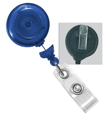 Translucent Blue Round Badge Reel - No Twist Swivel Back - Clear Vinyl Strap (100 Pack) - Ideal for ID Badges, Conference Lanyards & Workplace Security Accessories
