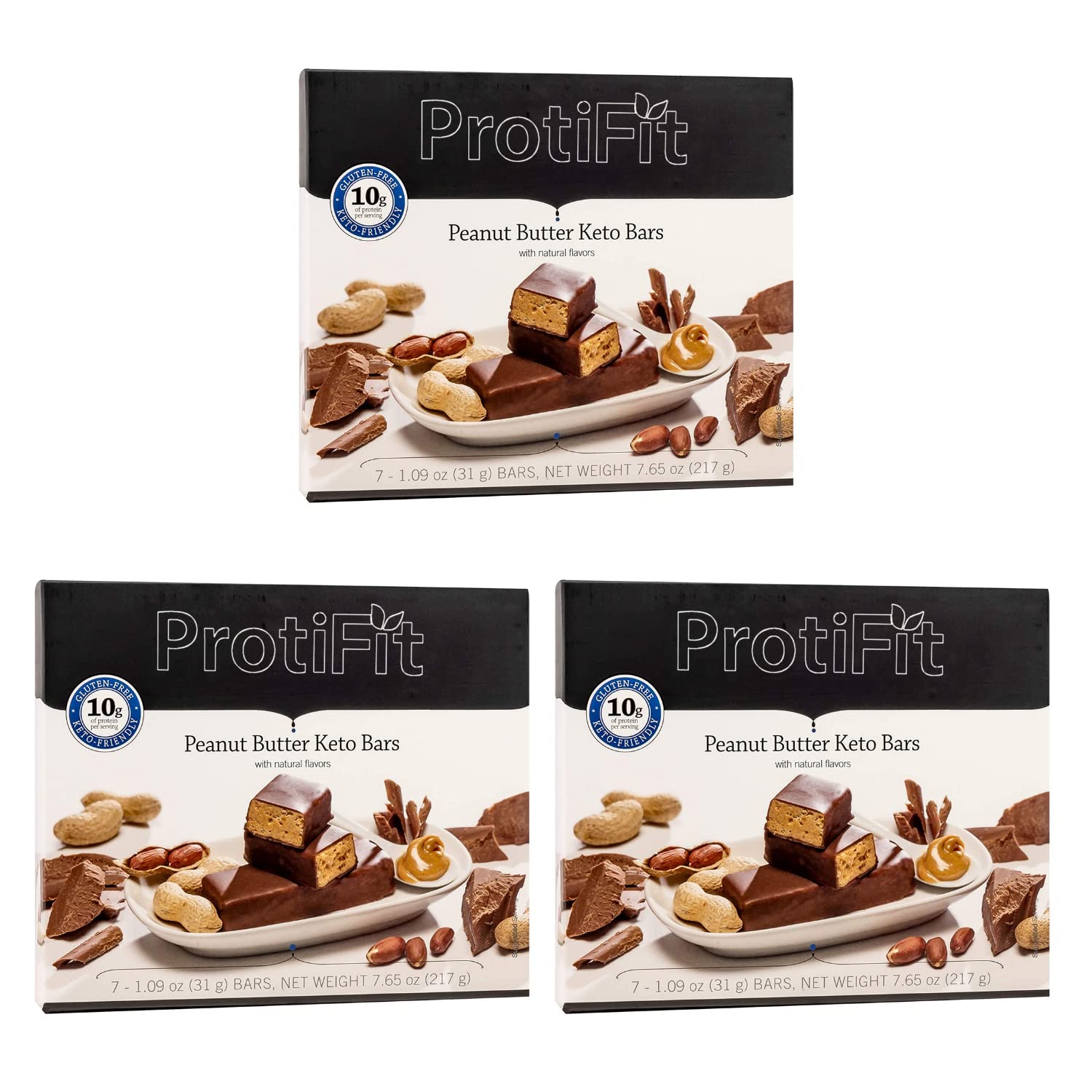 PROTIFIT High Protein Peanut Butter Keto Bar - 3 Pack with 10g Protein | Low Carb, Low Sugar, Gluten Free Snacks | Ideal Protein Compatible | Perfect for Keto Diet, Weight Loss & On-the-Go Energy (7 Servings per Box)