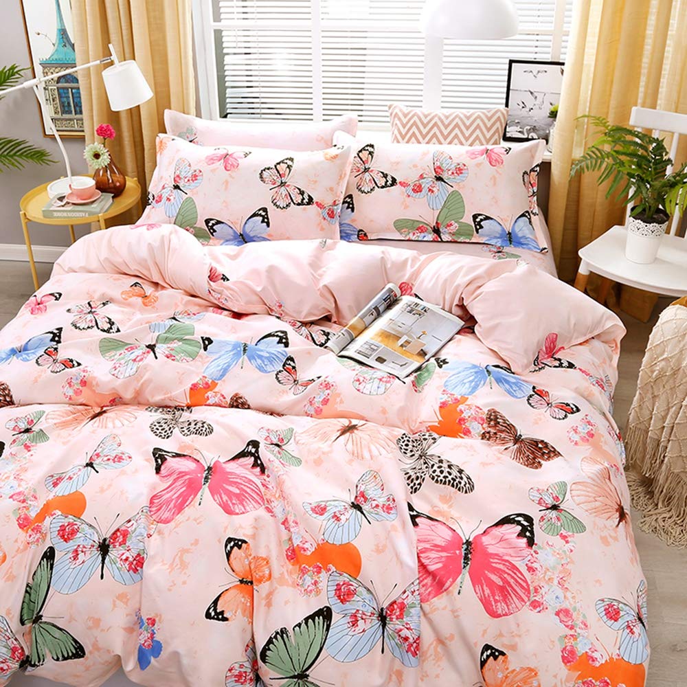 Feelyou Pink Butterfly Print Kids Duvet Cover Set - Twin Size Microfiber Polyester Bedding for Girls & Teens with Pillow Sham - Soft 2-Piece Zipper Closure Comforter Cover - Perfect for Bedroom Decor, Sleepovers & Cozy Nights