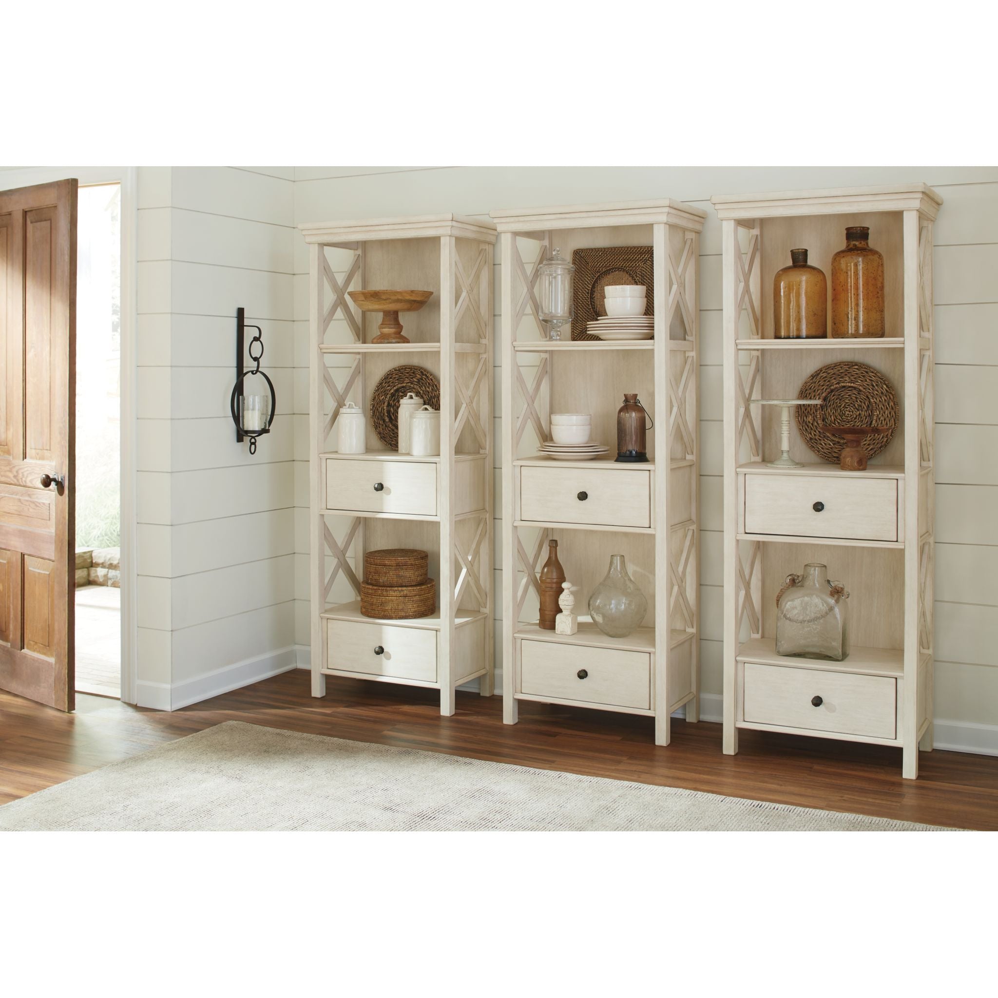 Bolanburg Antique White Display Cabinet - Elegant Glass Door Showcase for Living Room, Dining Room, or Office Decor (Model D647 76)