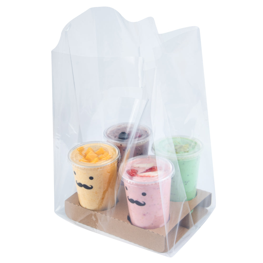 Clear Plastic Take Out Bags for 4-Cup Drink Carriers - 17.75