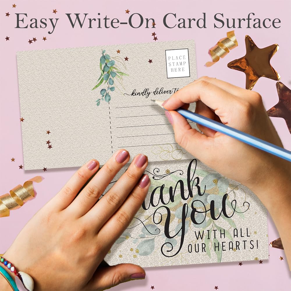 50 Pack Eucalyptus Wedding Thank You Cards - Blank 4x6 Postcards for Gratitude Notes, Birthday & Business Supplies | Perfect for Wedding Favors, Bridal Showers & Corporate Gifts