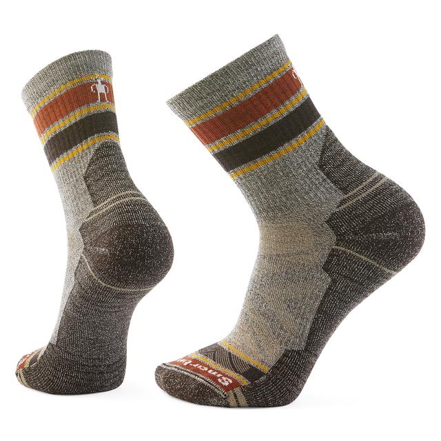 Men's Hiking Socks with Light Cushion & Striped Design - Mid Crew Socks for Outdoor Adventures, Trekking & Daily Wear