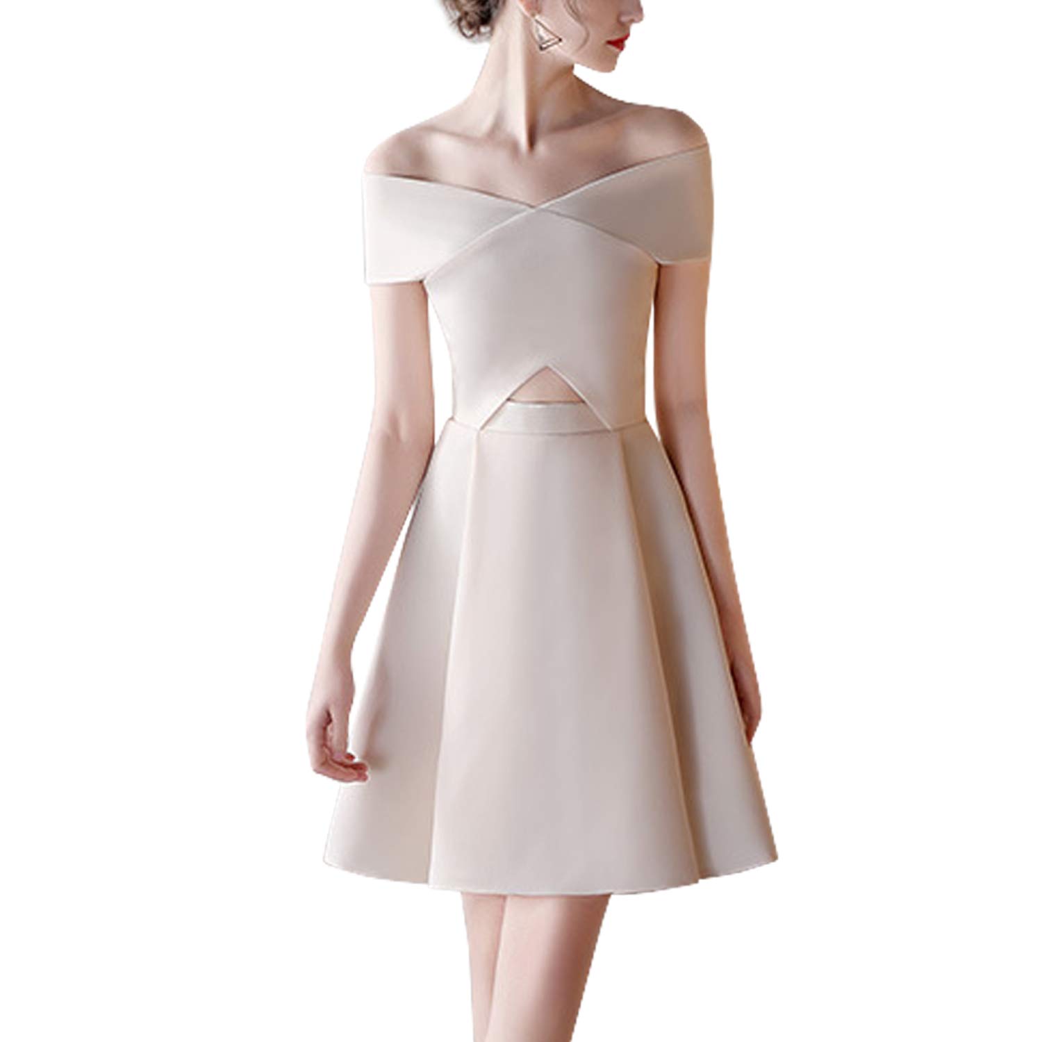 Inshine Women's Off Shoulder A-Line Cocktail Dress for Wedding Party - Apricot XS | Elegant Formal Gown for Bridal Shower, Evening Events & Special Occasions