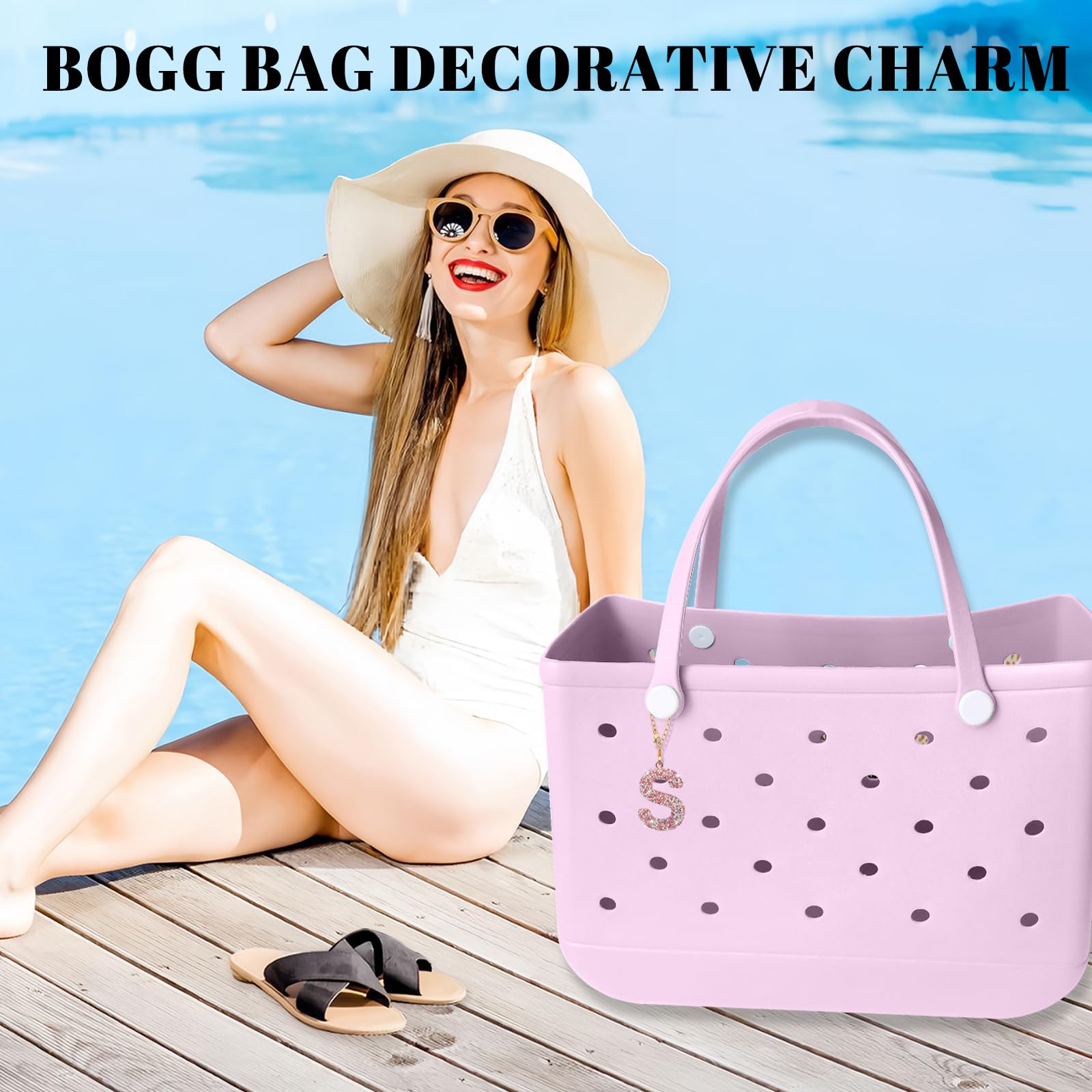 Personalized Letter Bag Charms for Bogg Bags - Cute Decorative Accessories for Women & Girls - Perfect for Bitty Bogg Bags, Handbags, and Beach Totes - Great for Summer Outings, Pool Parties, and Beach Vacations