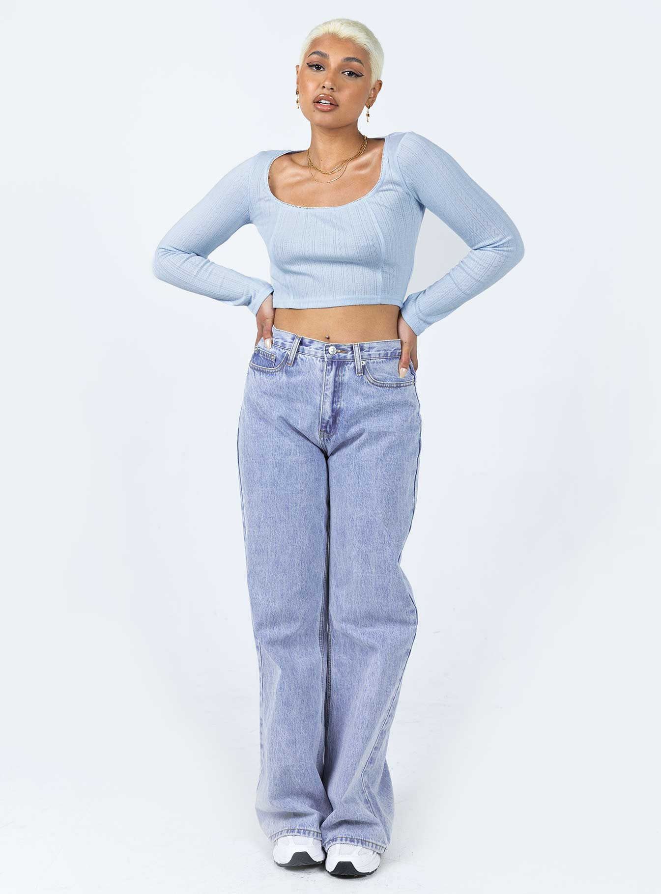 Premium Ajani Long Sleeve Top for Women - Soft Blue Cotton Shirt for Casual Wear & Layering