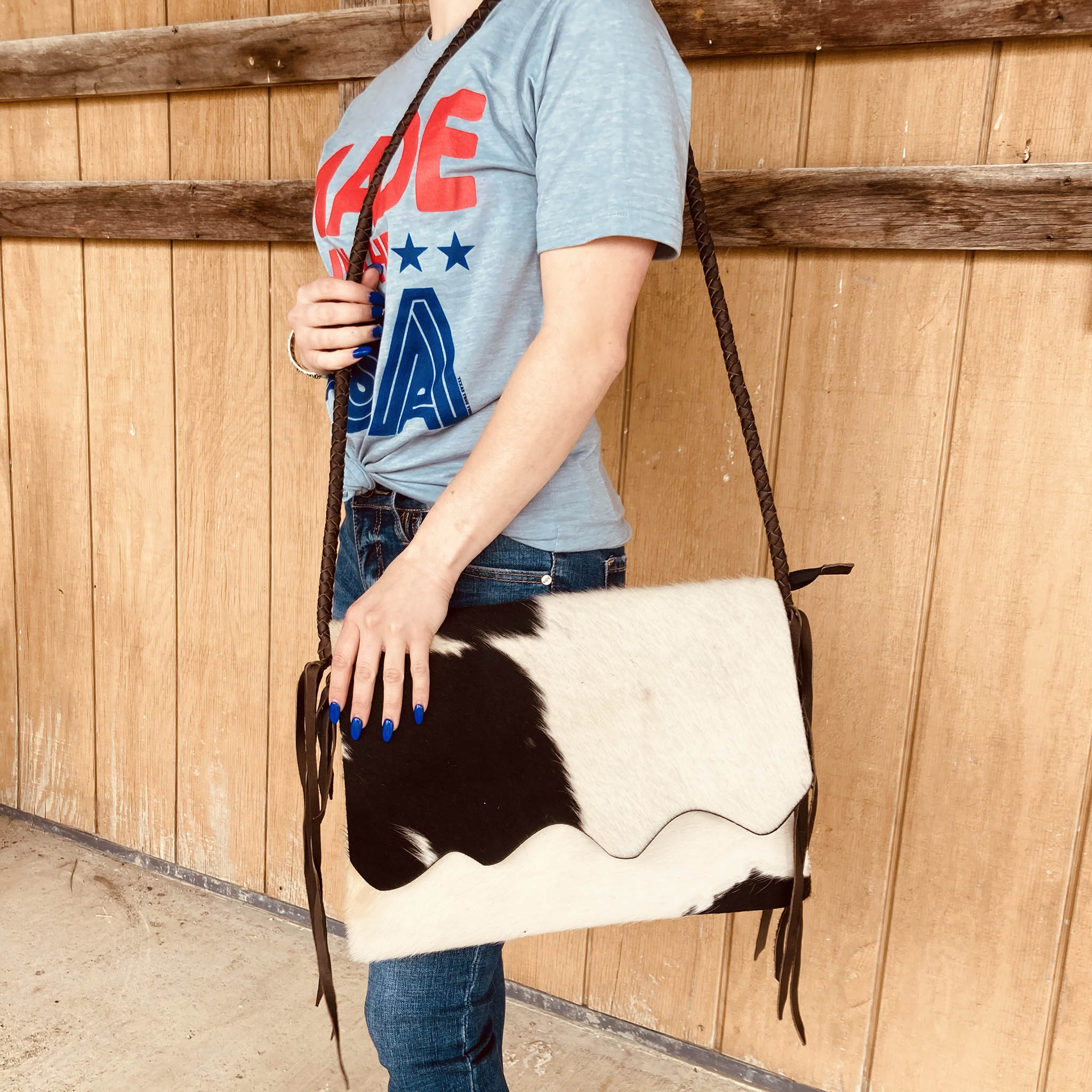 American Darling Conceal Carry Handbag - Genuine Black & White Cowhide Leather Crossbody Purse for Women | Perfect for Everyday Use, Travel, and Secure Concealed Carry
