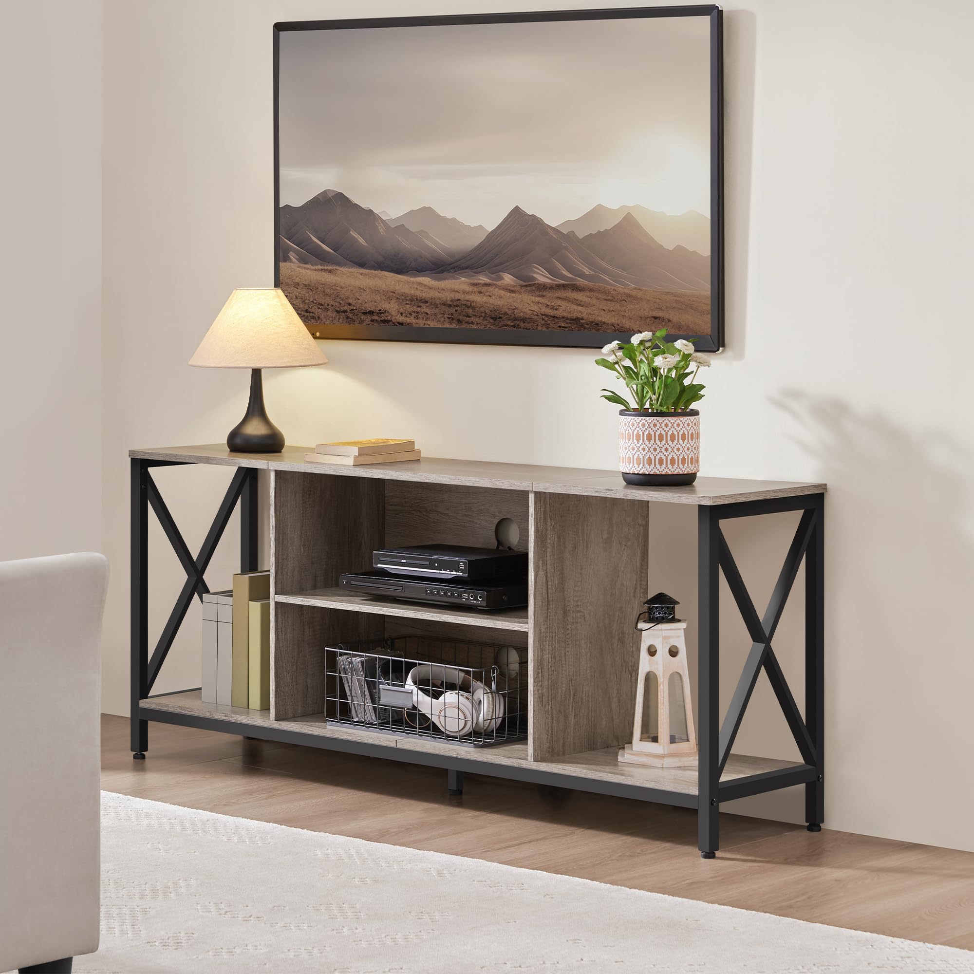 Yaheetech 65 Inch TV Stand with Storage Shelves - Modern Wood Entertainment Center for 55-65 Inch TVs, Gray - Perfect for Living Room, Bedroom & Home Theater Setup