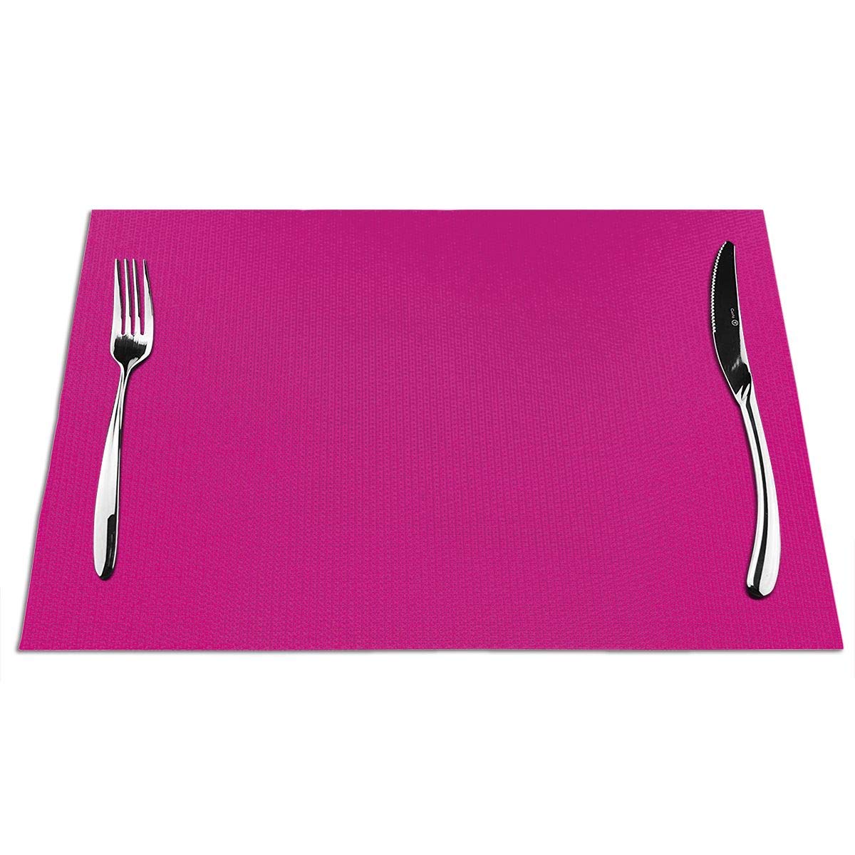 Hamiltonna Woven Vinyl Placemats Set of 6 - PVC Heat Resistant Table Mats for Dining, Kitchen & Outdoor Use - Waterproof & Easy Clean - Fuchsia Pink (6 Pack) - Perfect for Dinner Parties, BBQs & Daily Meals