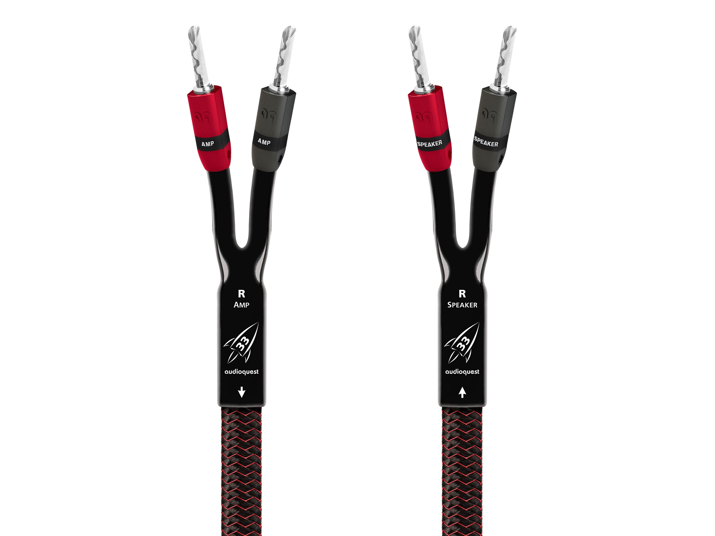 Audioquest Rocket 33 Speaker Cable - 2 Amplifier Banana Plugs & 2 Speaker Banana Plugs (Pair) - Premium Hi-Fi Audio Connection for Home Theater & Stereo Systems