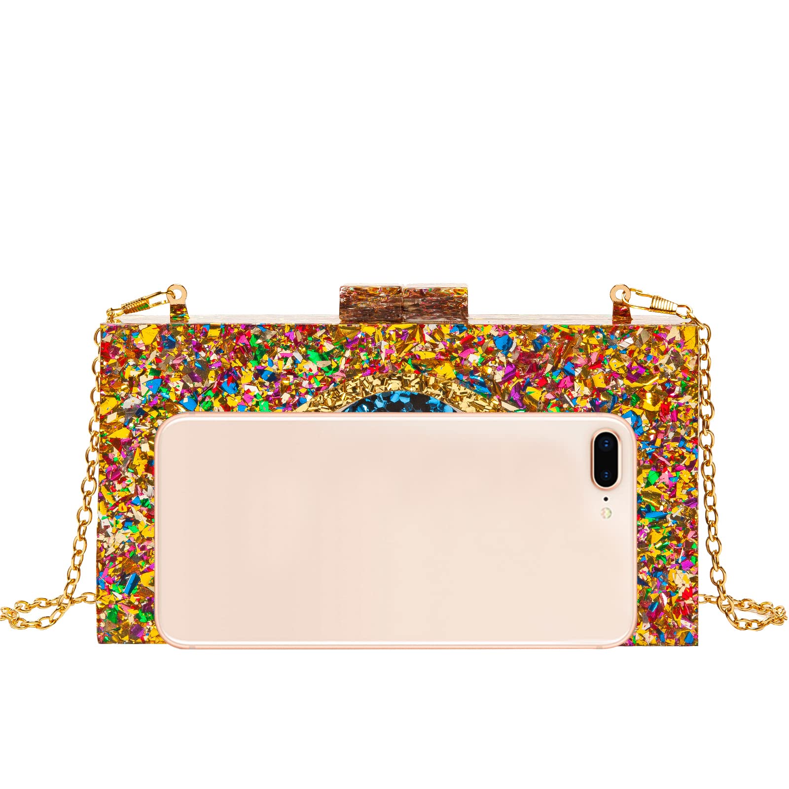 LETODE Women's Evil Eye Acrylic Clutch Purse - Glitter Evening Bag with Chain, Shoulder & Crossbody Strap - Perfect for Parties, Weddings & Night Out